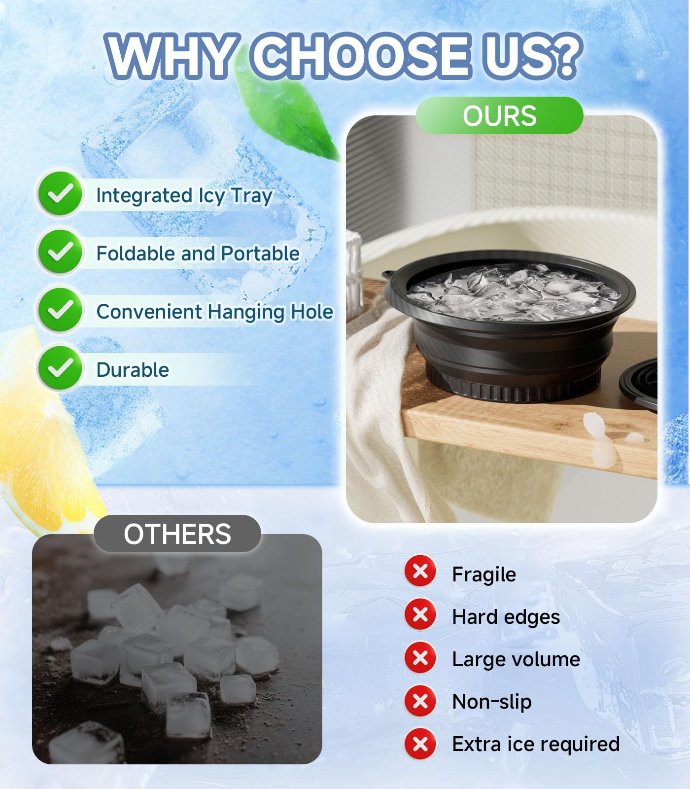 Face Bowl for Ice with Built-in Ice Tray – Collapsible Silicone Facial Ice Bath Bowl for Cold Plunge Therapy, Skin Tightening & Acne Relief – Portable Spa Tool for Home & Travel(Black)