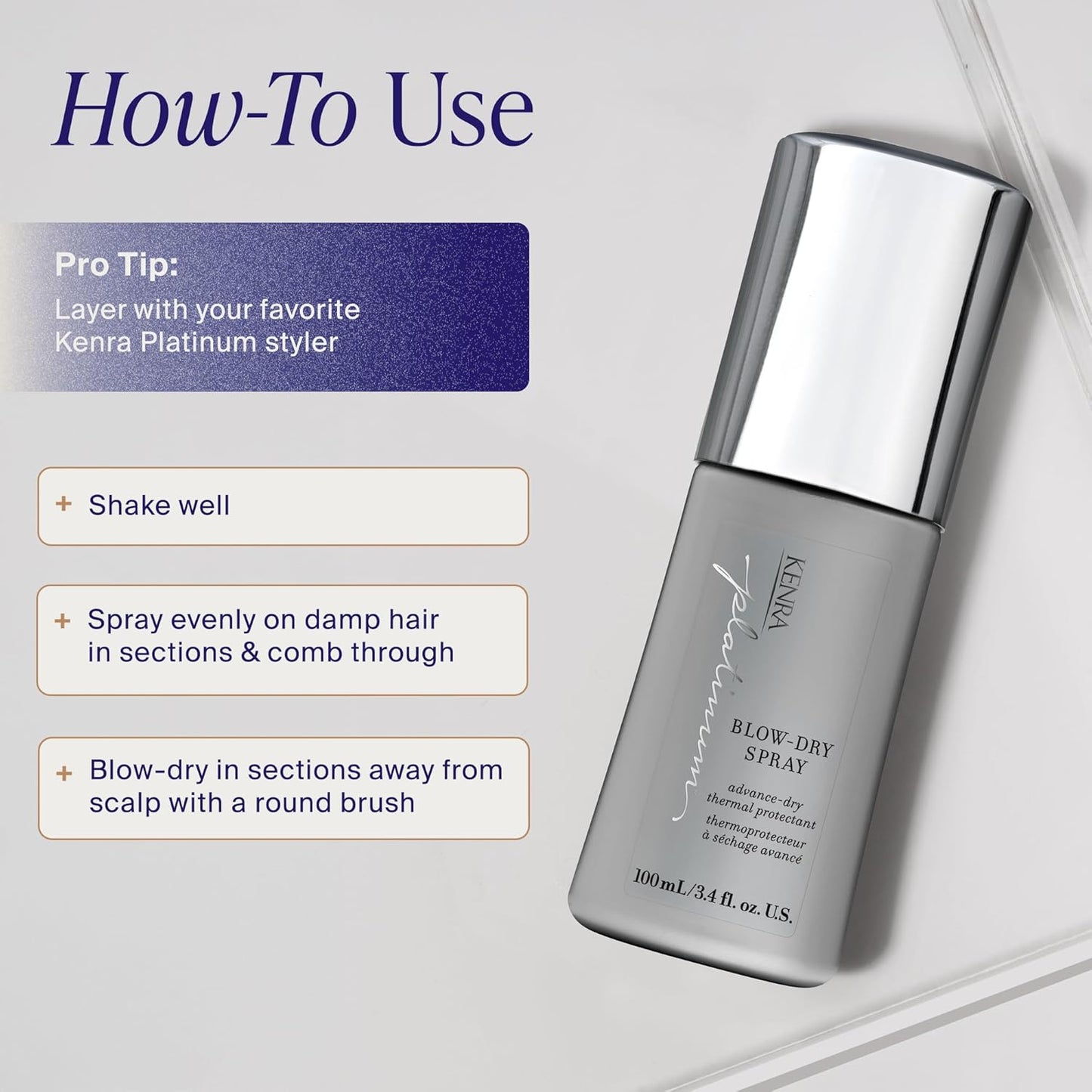 Kenra Platinum Blow-Dry Spray - Time-Saving Heat Protectant for Medium to Coarse Hair | Smooths, Detangles & Eliminates Frizz
