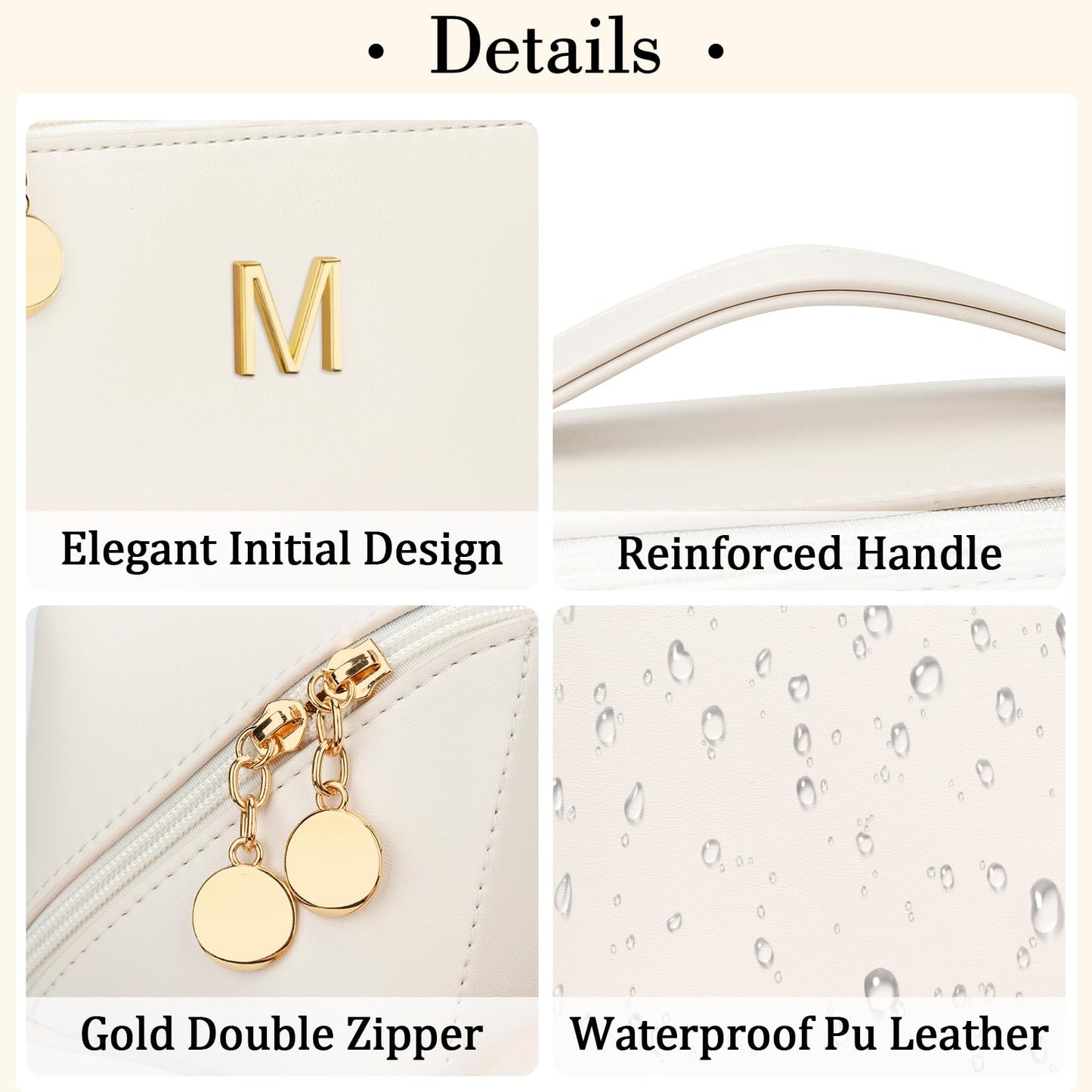 CLOUDWINGS Birthday Gifts for Women Teen Girl, Personalized Initial Makeup Organizer Bag Set, Open Flat Travel Cosmetic Bag With Clear Divider and Handle(Beige,M)