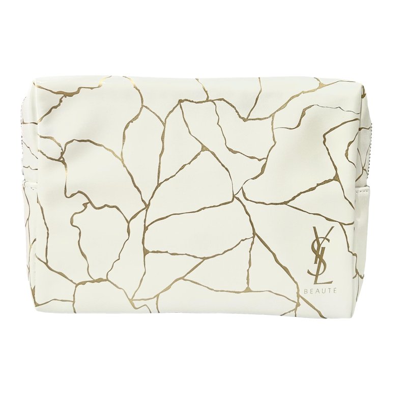 Yves Saint Laurent YSL Cosmetic White Gold Marble Zip Pouch Makeup Bag YSL Fragrance Bag (5.5L X 5H X 2W) - SMALL
