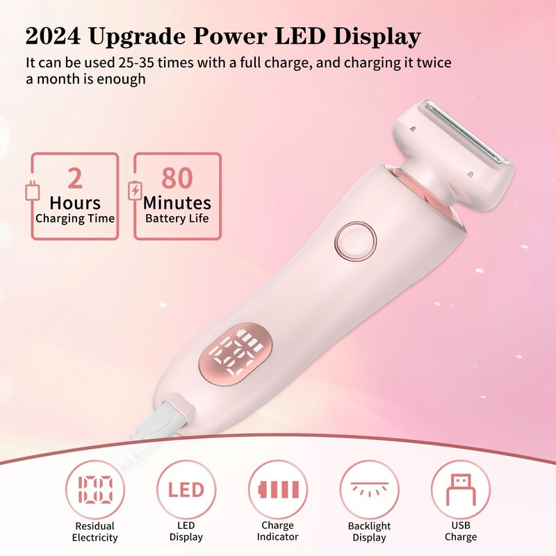 Electric Shaver for Women, Silk Glide Pro Shaver, 2 in 1 Wet & Dry Waterproof Electric Razors with Removable Head, Bikini Trimmer for Women for Leg Arm Underarm Bikini Area (Pink)