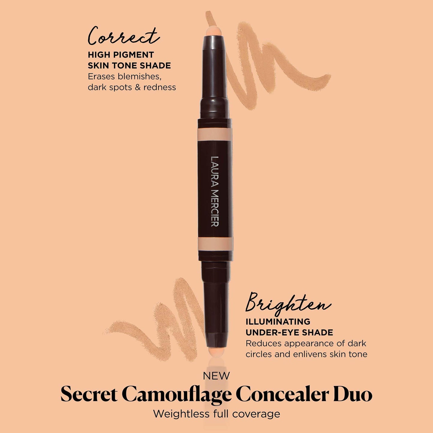 Laura Mercier Secret Camouflage Brighten and Correct Duo, 2-in-1 Face and Under Eye Concealer Stick, Blurs Imperfections and Reduces Appearance of Undereye Dark Circles, Full Coverage, 2W