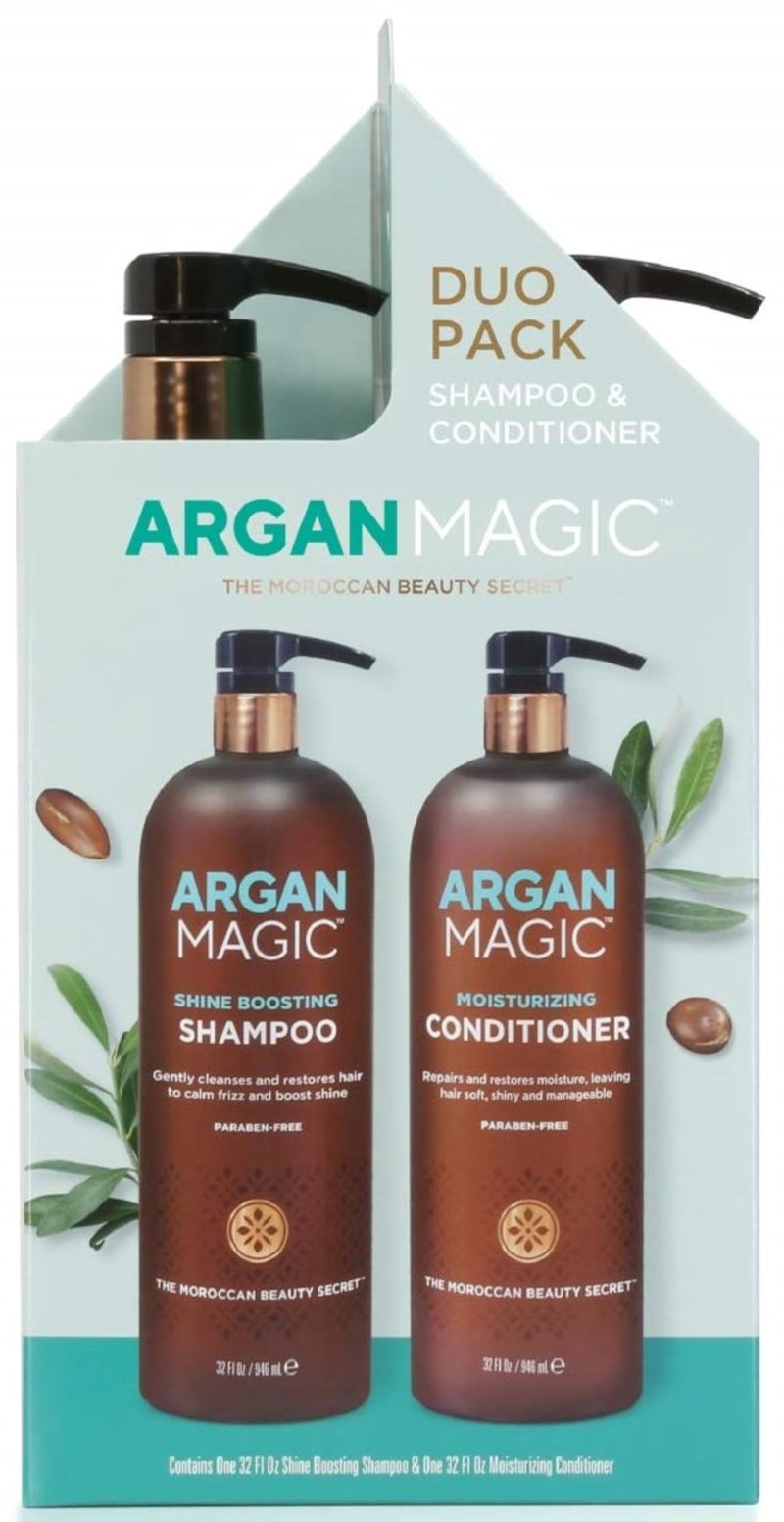 Argan Magic Shine Boosting Shampoo & Moisturizing Conditioner Duo - Gently Cleanses, Boosts Shine, Controls Frizz, Restores Moisture, Detangles | Paraben Free, (32 oz)