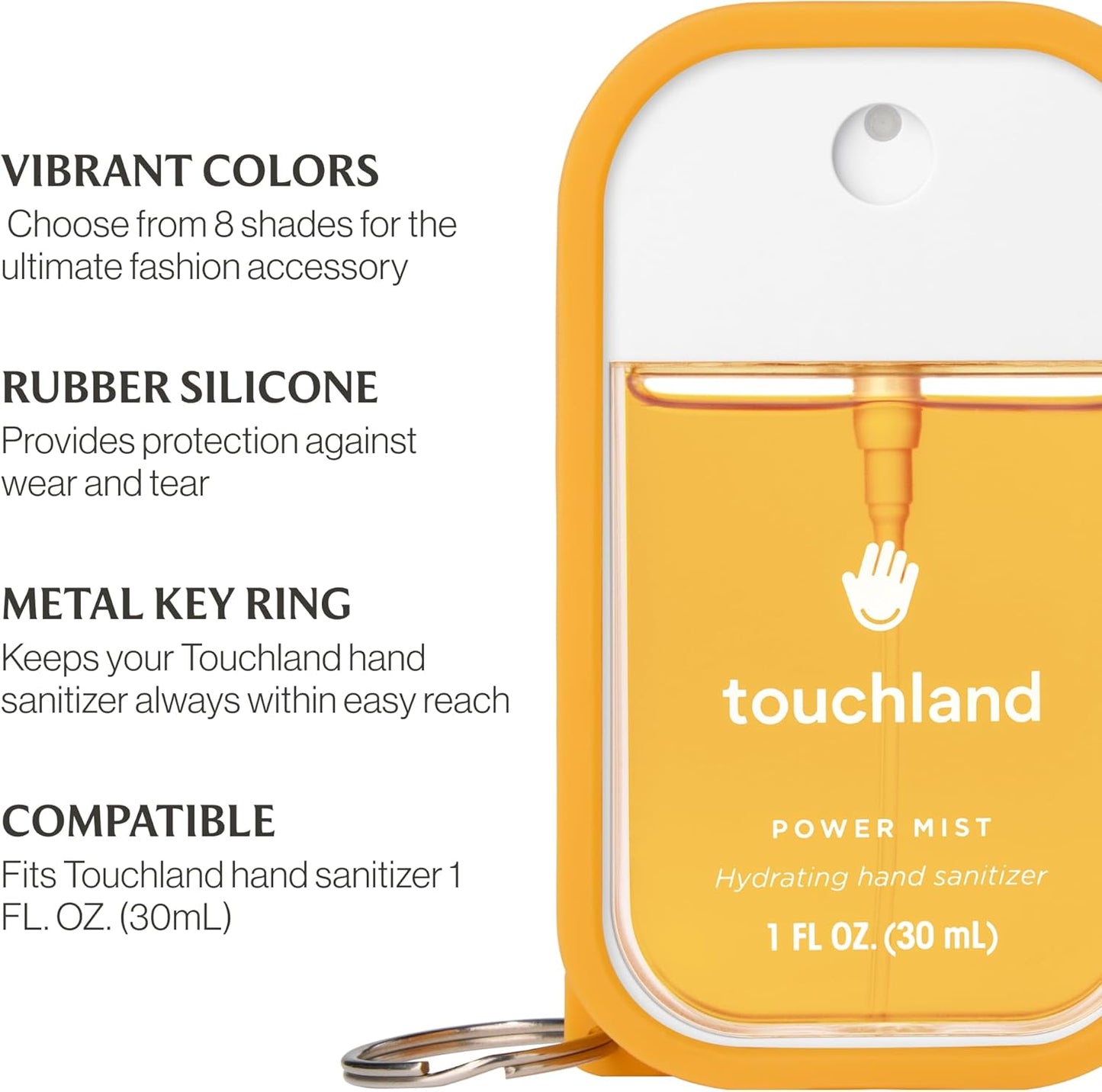 Touchland Hand Sanitizer Mist Case 1FL. OZ., Protective and Stylish Hand Sanitizer Spray Accessory, Silicone Case with Keyring, Icy White