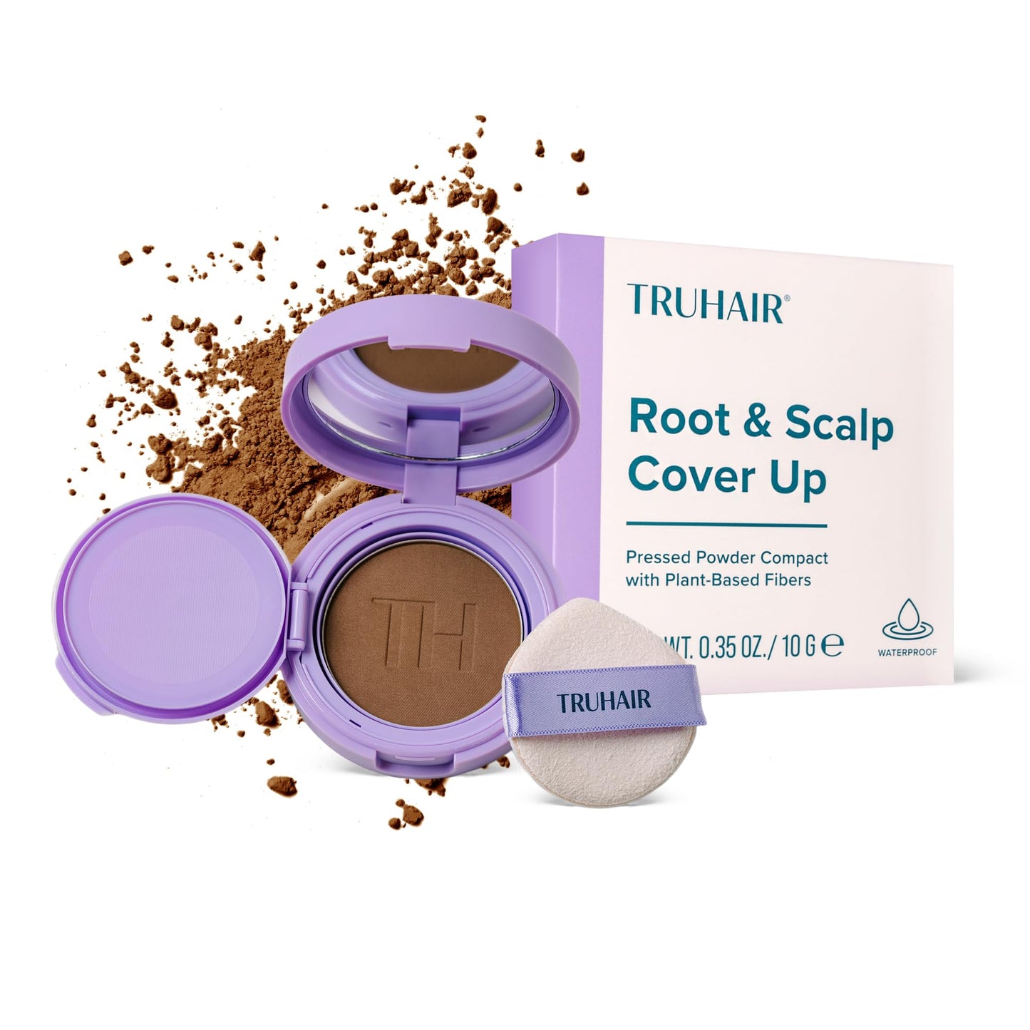 TRUHAIR Root & Scalp Cover Up Pressed Powder Compact, Waterproof, Weightless Hair Coverage & Bald Spot Concealing, Root Touch Up Hair Color for Gray Coverage & Thinning Areas, 0.35 Oz (Dark Brown)