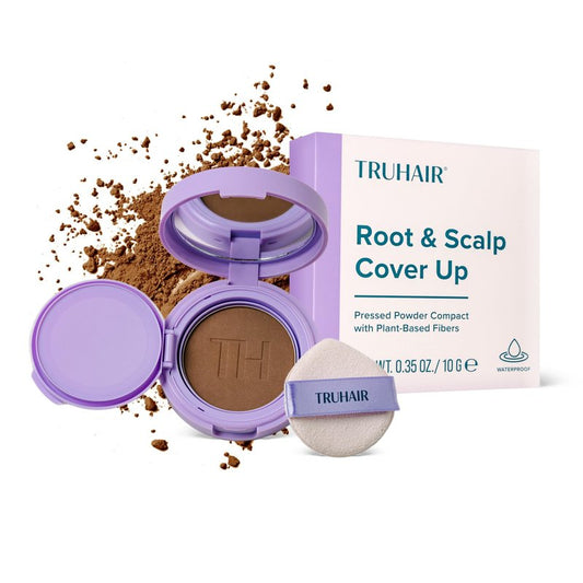 TRUHAIR Root & Scalp Cover Up Pressed Powder Compact, Waterproof, Weightless Hair Coverage & Bald Spot Concealing, Root Touch Up Hair Color for Gray Coverage & Thinning Areas, 0.35 Oz (Dark Brown)