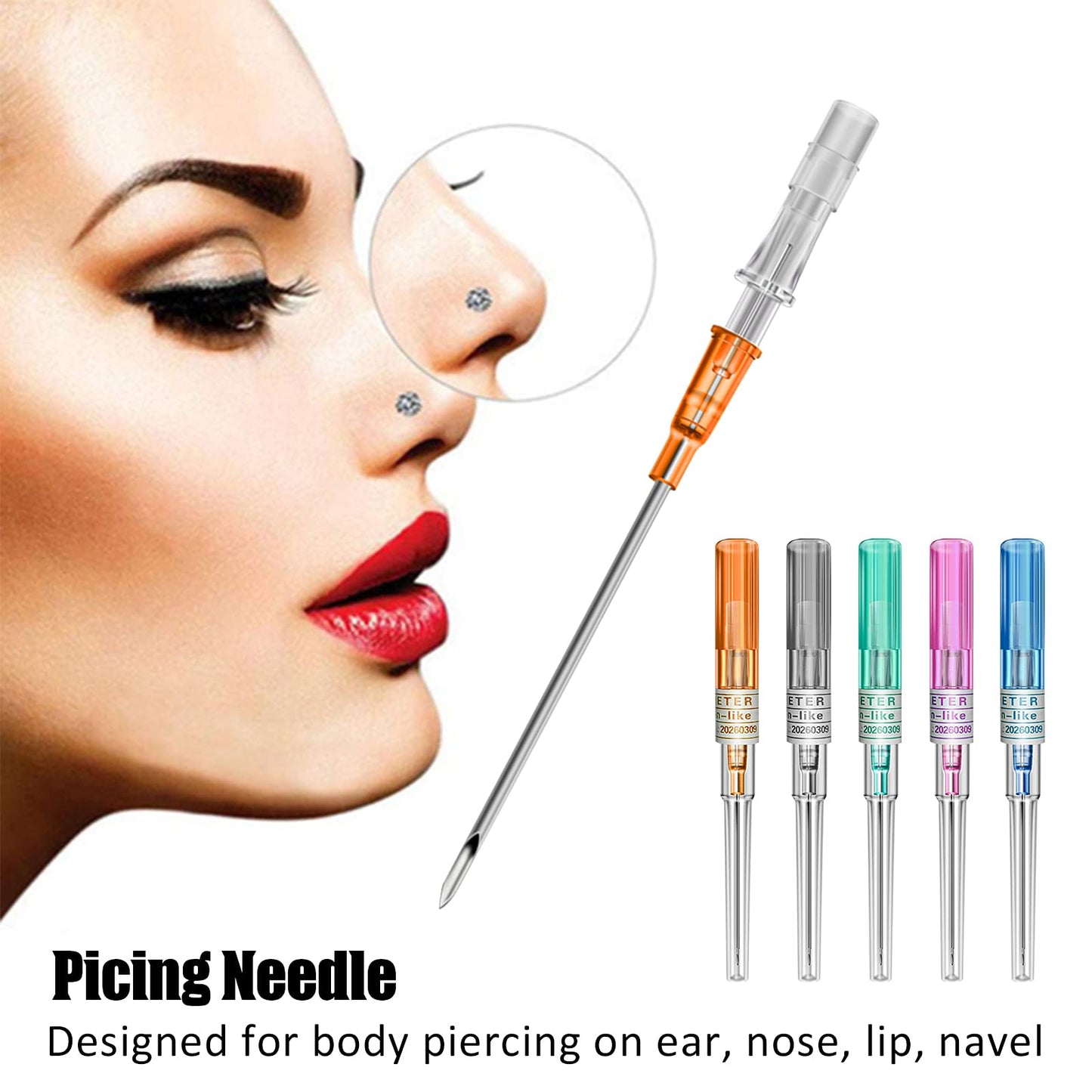 Rayyl Catheter Needles 50Pcs - 20 Gauge Piercing Catheter Needles Disposable for Ear Nose Lip Tongue Belly Piercing Supplies (20G-50pcs)