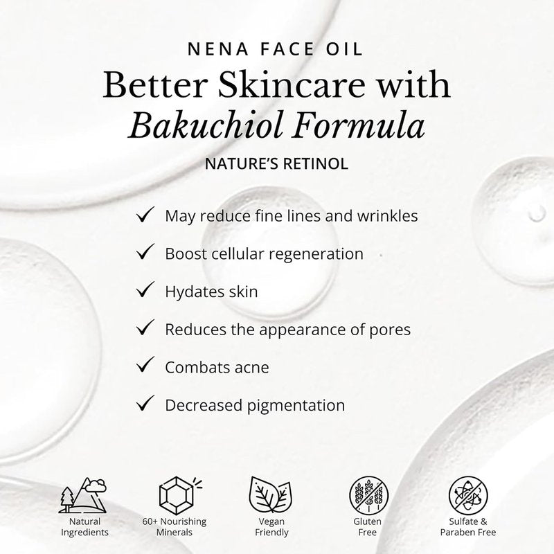 NENA Skincare Face Oil - Bakuchiol & Vitamin E for Collagen Boosting | Hydrates & Nourishes All Skin Types - 1 oz