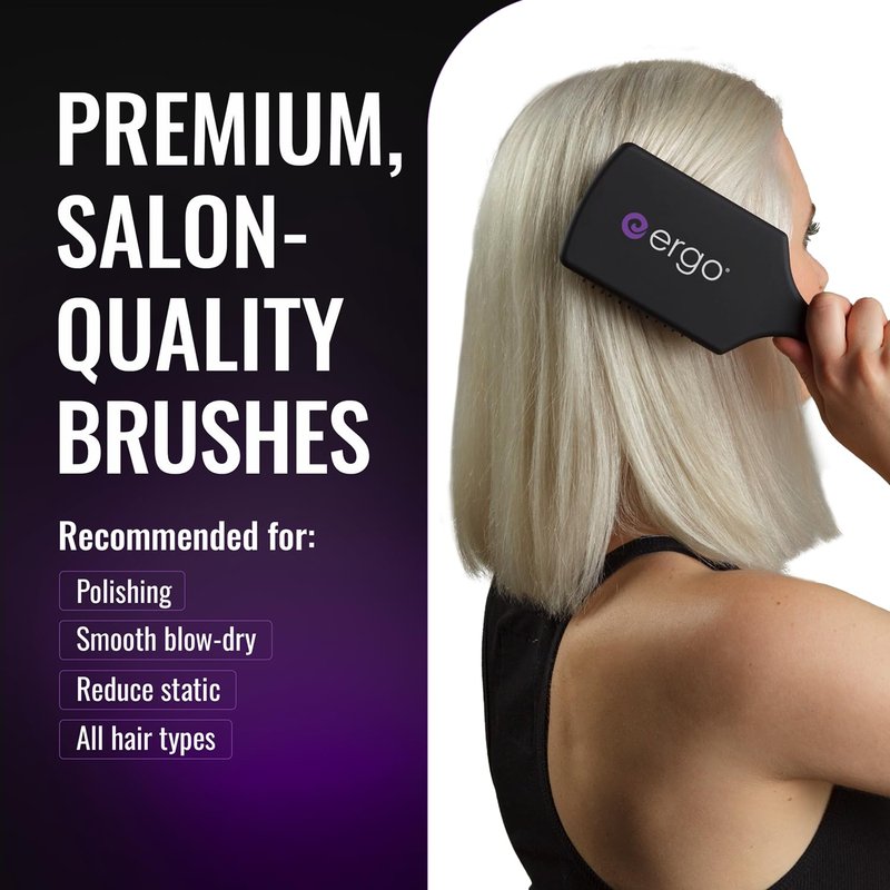 ERGO Ionic Paddle Hair Brush – Large Polishing Brush for Long-Lasting Shine, Detangling Brush for Wet & Dry Hair Care, Hair Styling Tool for Blow Drying (ER1000)
