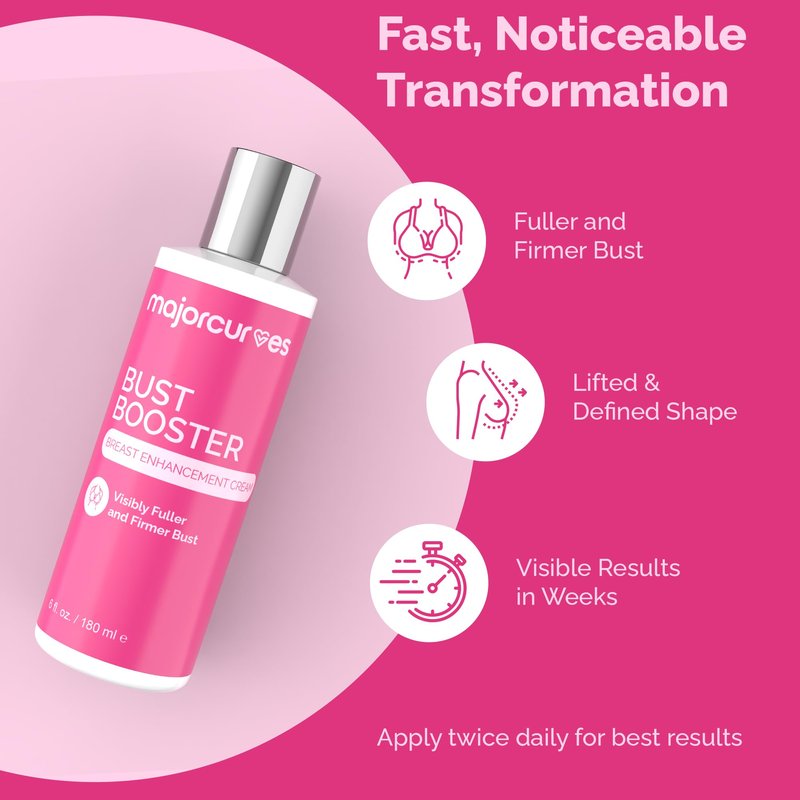 Major Curves Bust Booster Breast Enhancement Cream – Firming and Lifting Formula for Bigger, Fuller, Rounder Curves and Volume – Natural Bust Enhancer for Women – Made in USA
