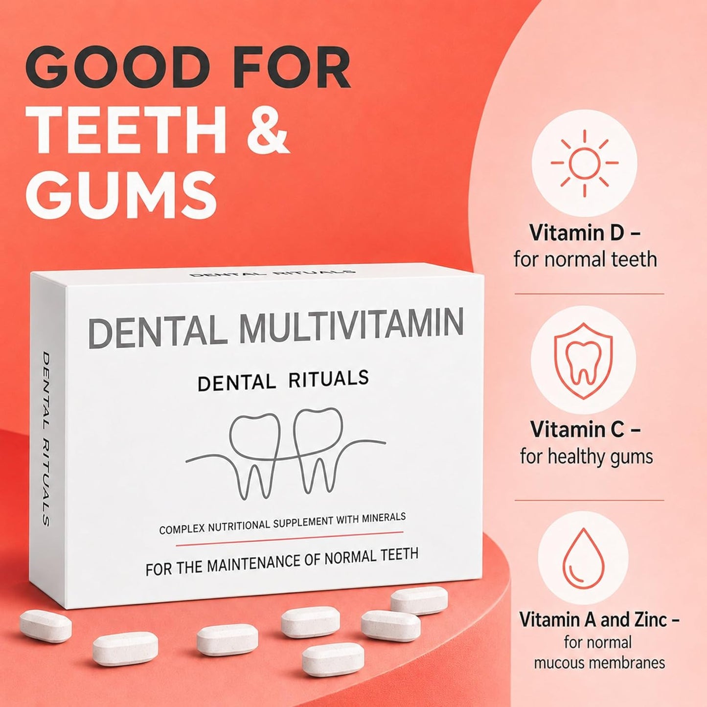Daily Dental Multivitamin - Supports Teeth & Gum Health | 30 Tablets with High-Dose Vitamins A, C, D & B-Complex