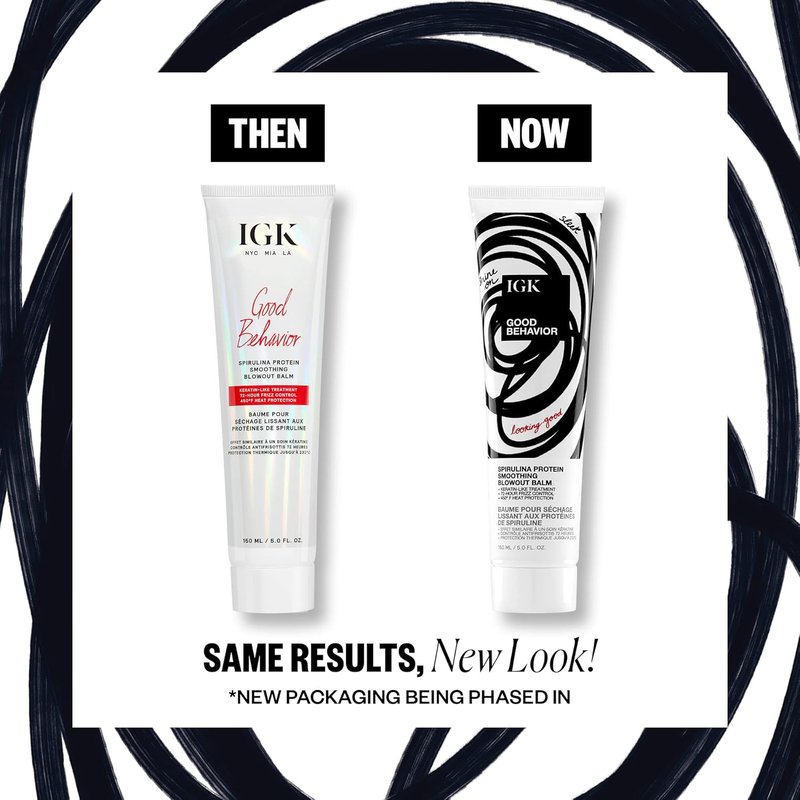 IGK Good Behavior Spirulina Protein Smoothing Blowout Balm - Anti-Frizz Heat Protectant & Styling Cream for Sleek Hair
