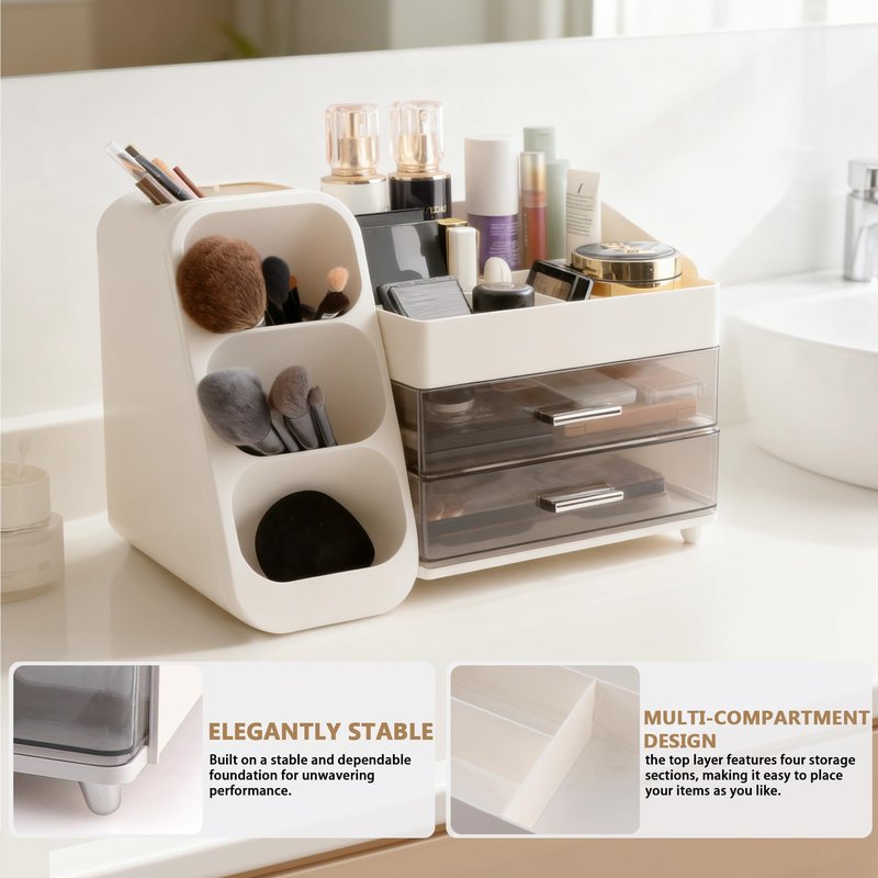 Homeanda Makeup Organizer with Drawers – Large Cosmetic Storage Box for Vanity, Bathroom, or Bedroom, Perfect for Skincare, Brushes, Lipstick, Eyeshadow,and Beauty Essentials (White)