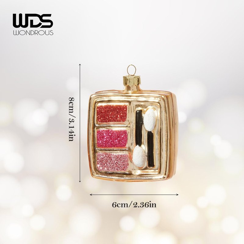 WONDROUS Makeup Palette Ornament - Gold & Pink Eye Shadow for Christmas Tree Decor | Holiday Gift