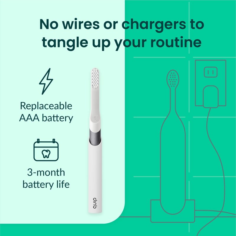 Quip Sonic Toothbrush for Adults with Timer - Includes Extra Brush Head and Travel Cover Mount - Electric, Soft Bristle Refill Head, Metal Handle, 3 Month Battery Life - Travel Toothbrush - Slate