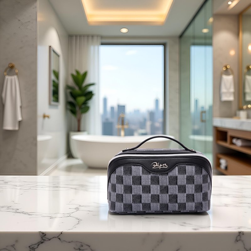 BOYATU Travel Makeup Bag for Women: Large Cosmetic Bag Set of 3 - PU Leather Make up Bag with Compartments - Compact Waterproof Toiletry Bag with Divider & Handle (D-2-Black)