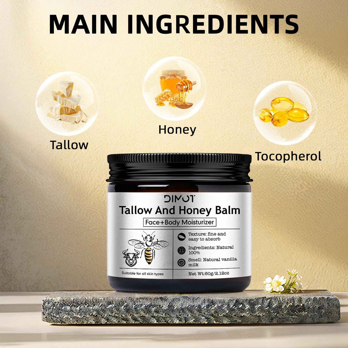 Tallow and Honey Balm for Skin Honey Butter Face & Body Cream For Skin Firming & Hydrating Balm Skin Care Tallow Face Moisturizer Cream (2)