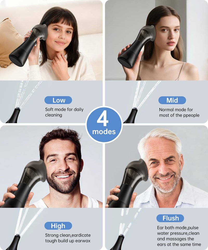 Ear Wax Removal with One-Piece Waste Tank, Ear Cleaner with Smart Temperature Sensor, Safe Silicone Edge, IPX7 & 6 Tips & 4 Modes, Christmas for Gifts for Dad Mom, Gifts for Men Women（Blue）