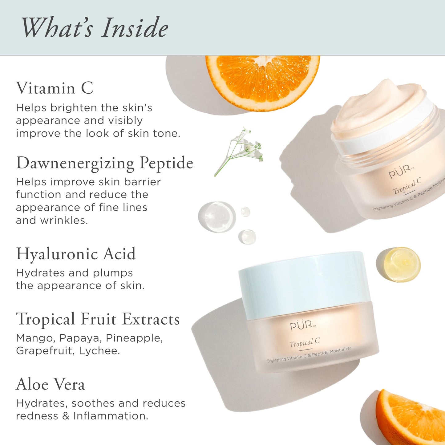 PÜR MINERALS Tropical C Brightening Vitamin C & Peptide Moisturizer, Vitamin C, Peptide, Hyaluronic Acid, 1.76 oz