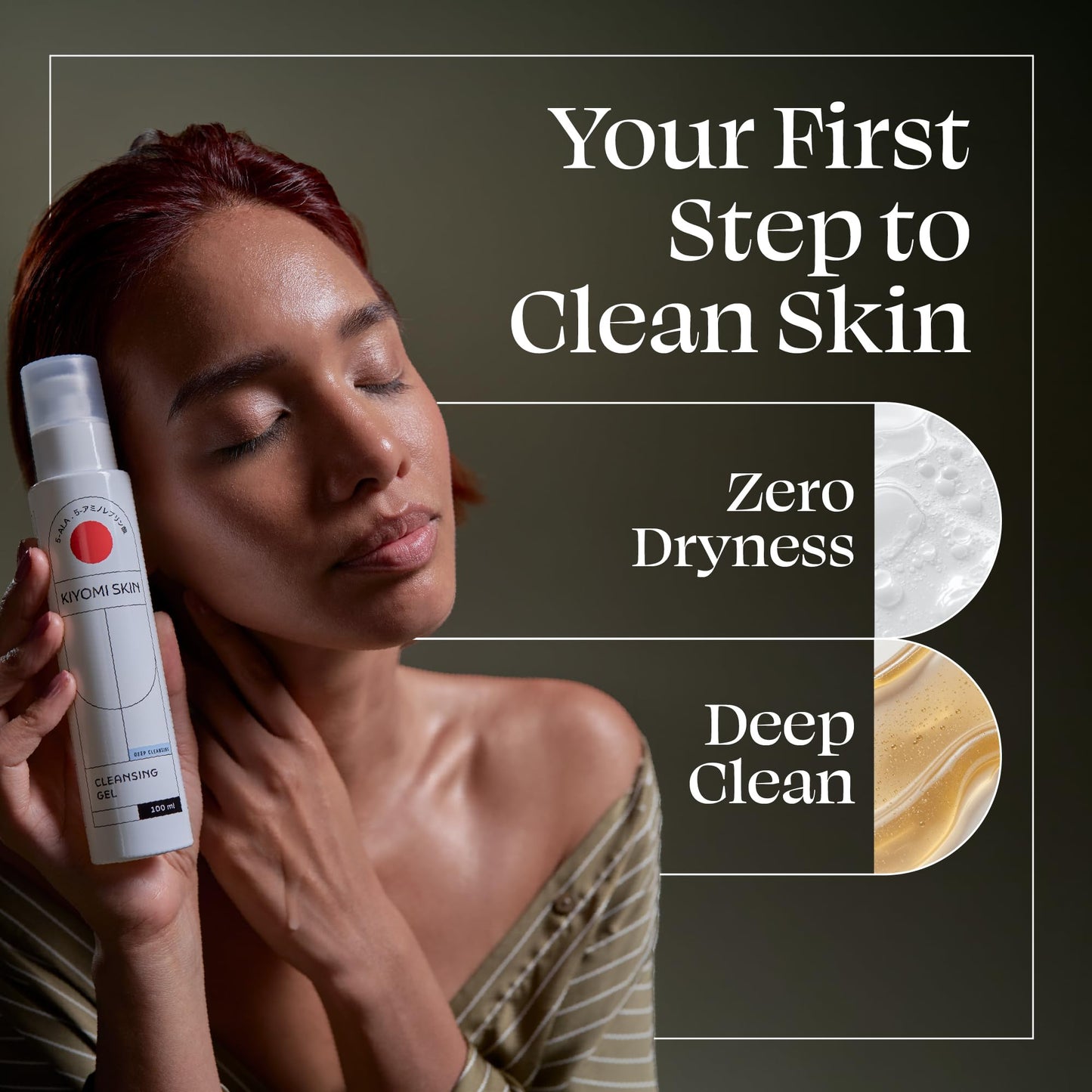 Kiyomi Skin Cleansing Gel - Hydrating Facial Cleanser with AHA Complex, Hyaluronic Acid & Snow Mushroom Extract - Gentle Low Foam Face Wash for All Skin Types - Vegan & Made in Germany - 3.3 Fl Oz