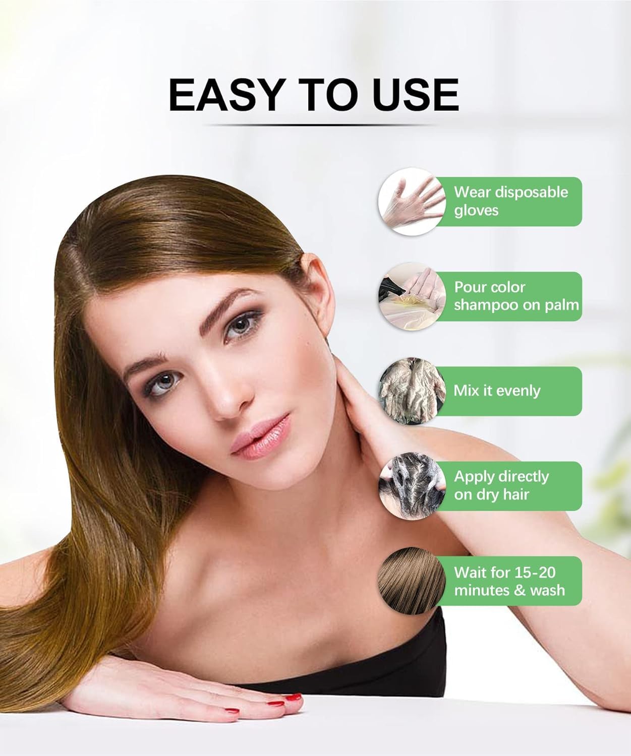 Herbishh Hair Color Shampoo for Gray Hair – Hair Dye Shampoo and Conditioner + Ginger Oil 30mL Hydrating Hair Oil + Pro Keratin Argan Oil Hair Mask for Dry, Damaged Hair 150mL (Black Brown)