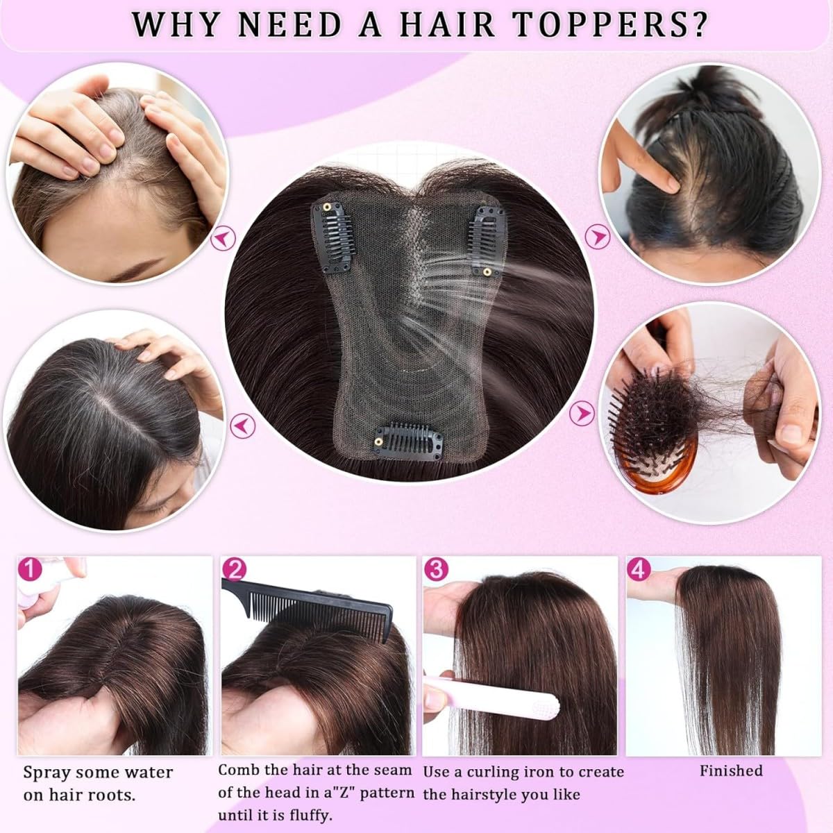 Odir Hair Toppers for Thinning Hair Women Human Hair Light Brown Clip in Hairpieces Human Hair Top of Head Fluffy Without Bangs
