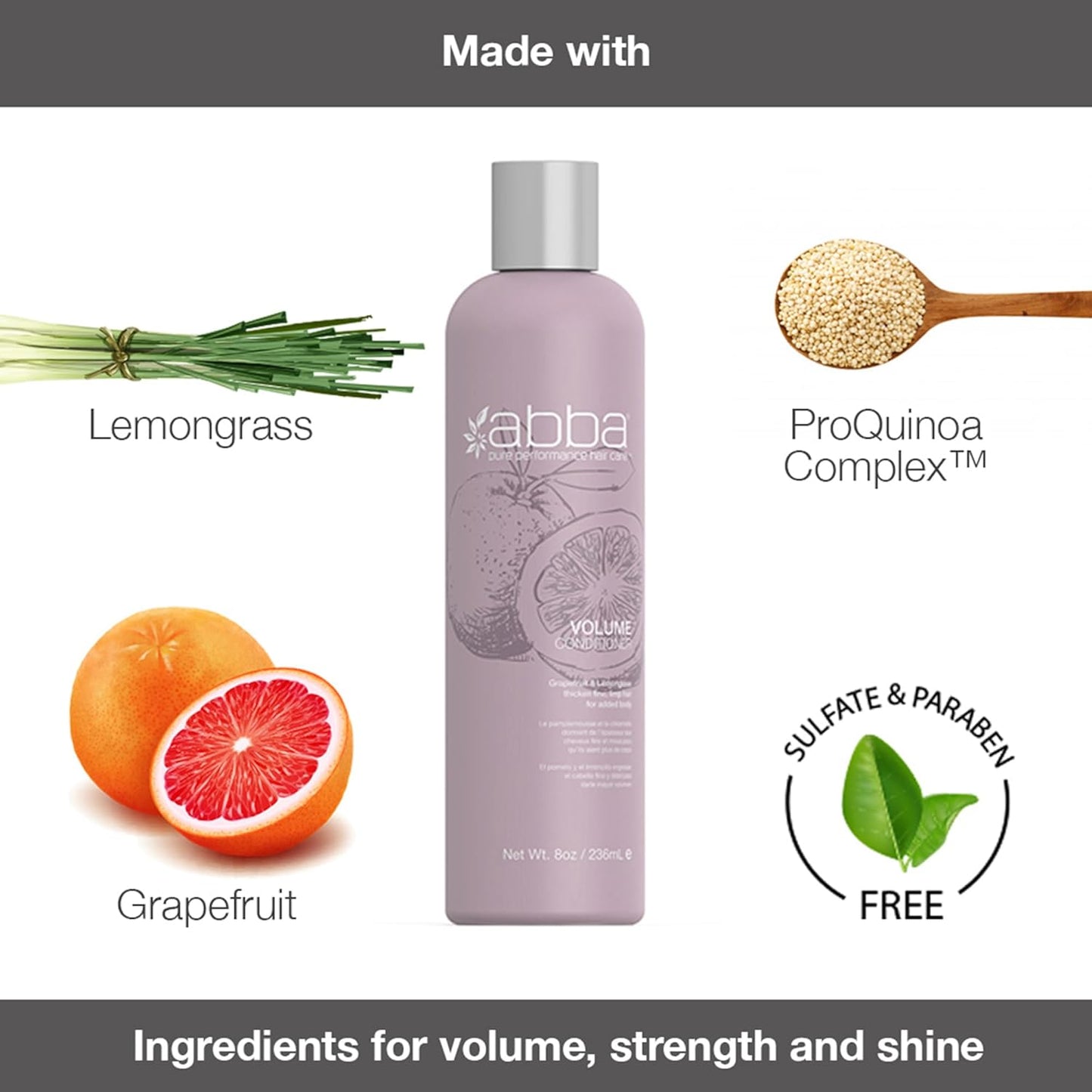 ABBA Volume Conditioner - Grapefruit & Lemongrass for Thick, Luscious Hair | 12 oz