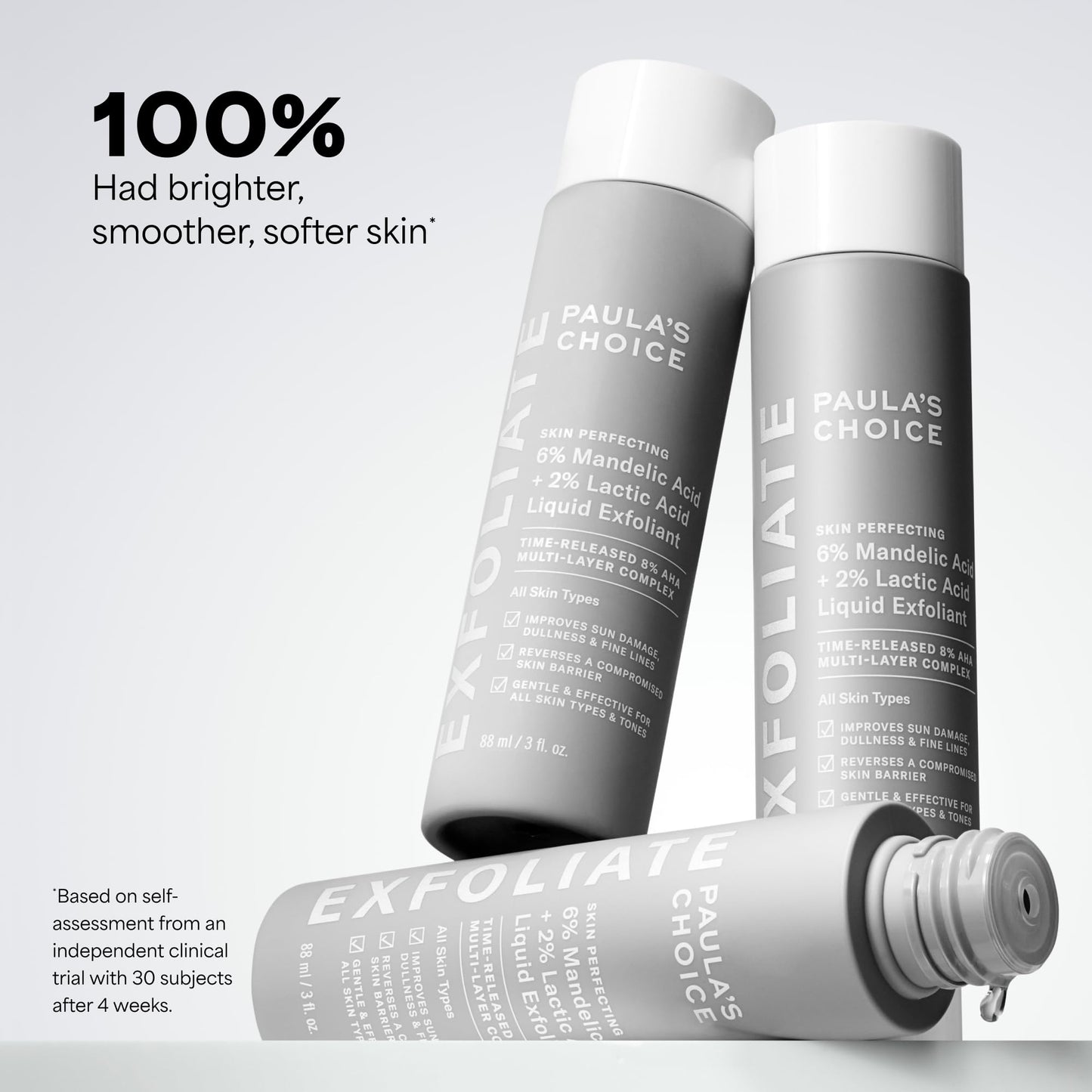 Paula’s Choice 6% Mandelic Acid + 2% Lactic Acid Exfoliant, Gentle Daily AHA Exfoliation for Discoloration, Bumpy Texture & Radiance, for Sensitive Skin, Fragrance-Free, 3 Fl. Oz.
