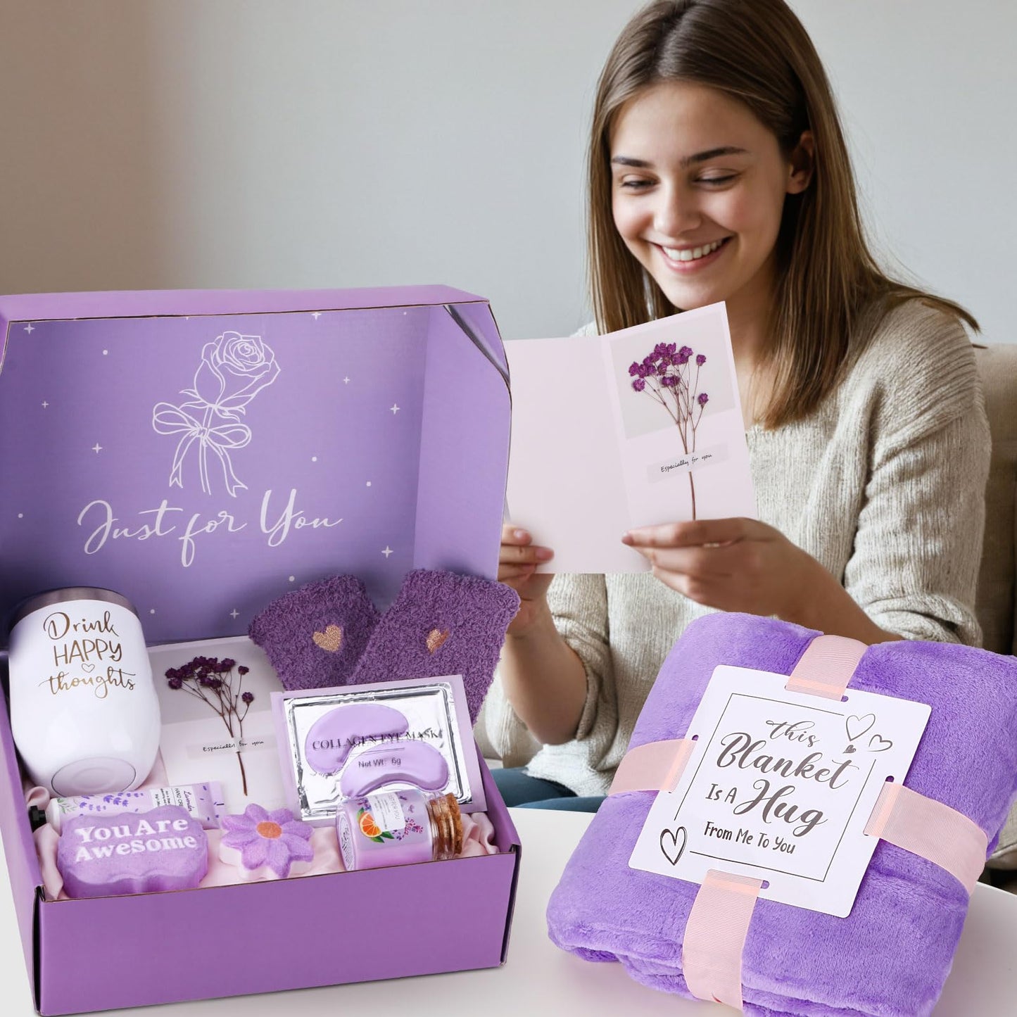 Self Care Gifts for Women Birthday Unique, Relaxing Spa Gift Baskets for Women Care Package, Lavender Valentines Day Gifts for Her Mom Wife Girlfriend Friends Sister
