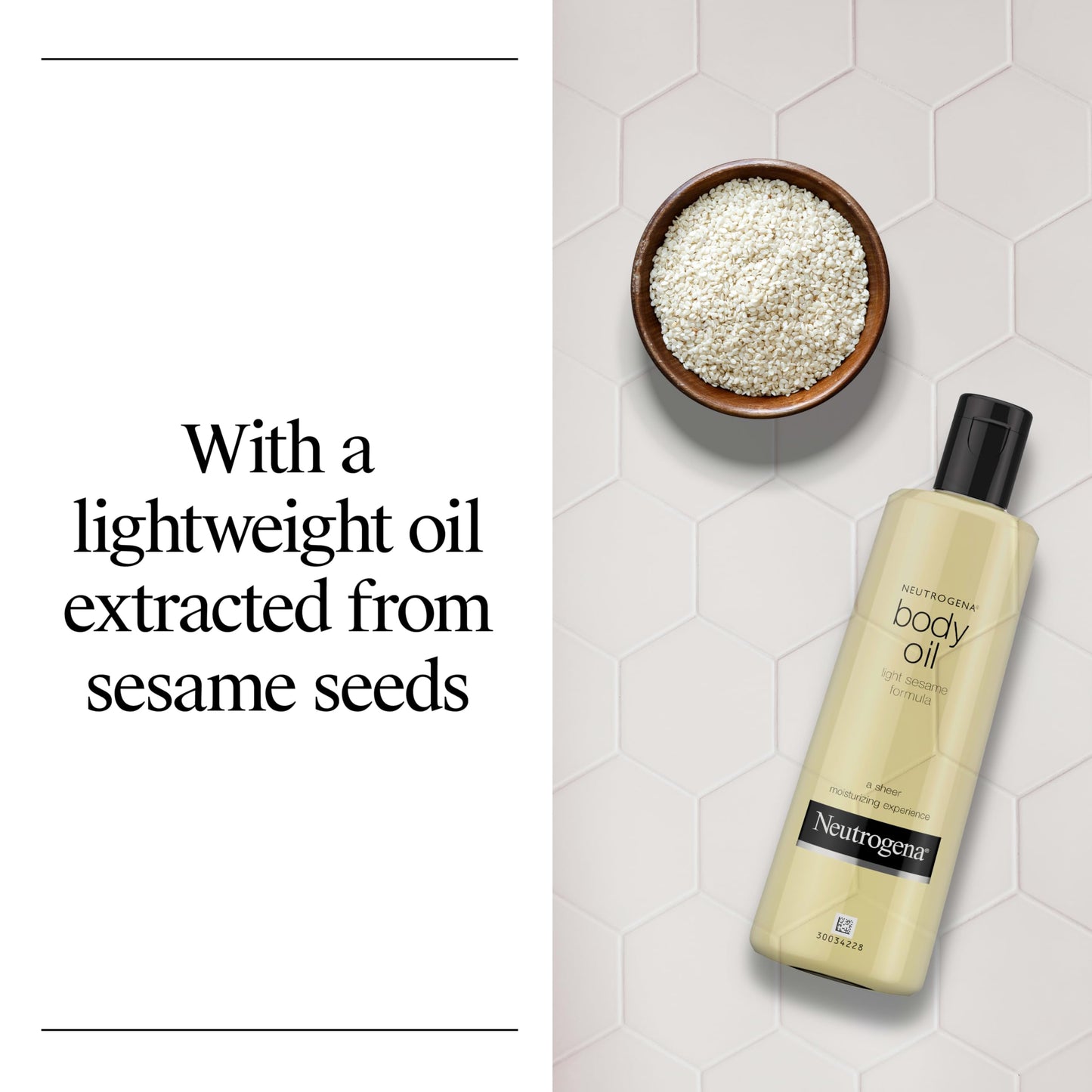 Neutrogena Body Oil Light Sesame Formula, Lightweight, Quick-Absorbing Nourishing Moisturizing Oil, Before and After Shower Application for Smooth, Radiant Looking Skin, Non-Greasy Feel, 16 fl oz