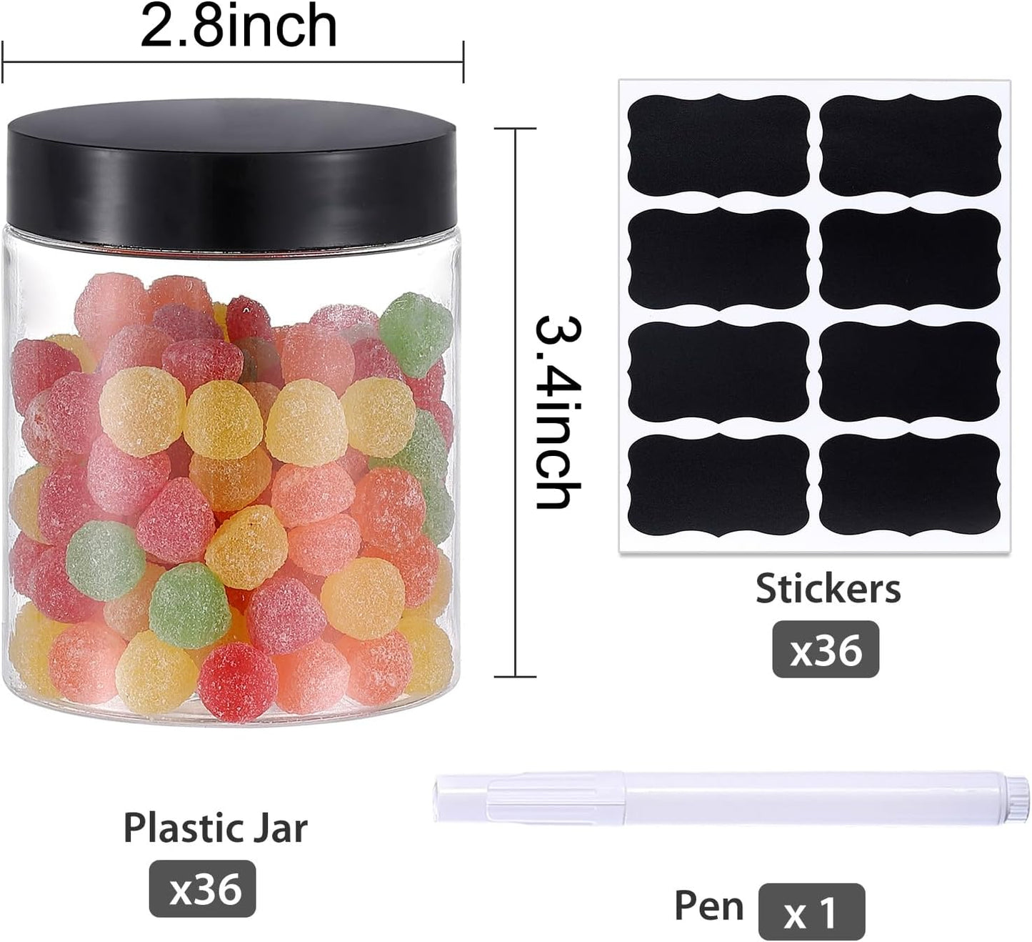 36PCS 8OZ Plastic Jars - Refillable Round Containers with Screw-On Lids for Food, Cream & Lotion | Black