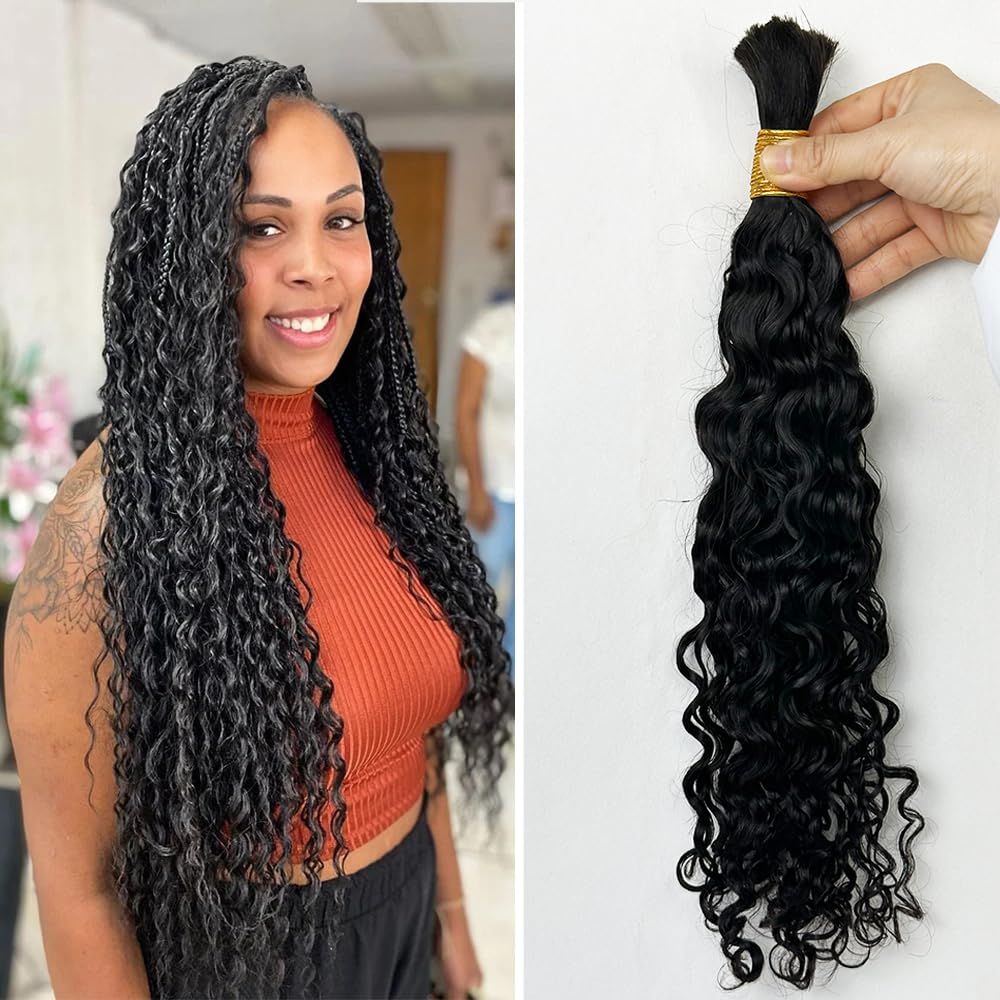 Water Wave Bulk Human Hair For Braiding Hair Double Drawm Extensions No Weft 1 Bundle 100g Micro Braiding Human Hair for Boho Braids 100% Human Hair (Natural Color, 16 Inch,100g)