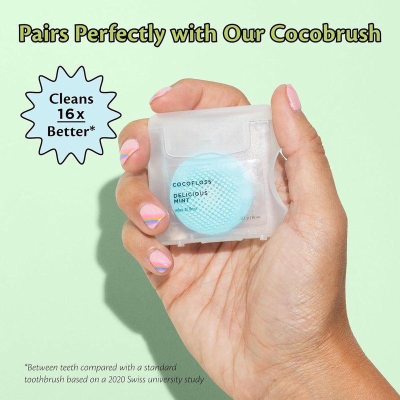 Cocofloss Oral-Care Set - Delicious Mint Dental Floss & Ultra-Soft Toothbrush | 3 Spools & 4 Cocobrushes