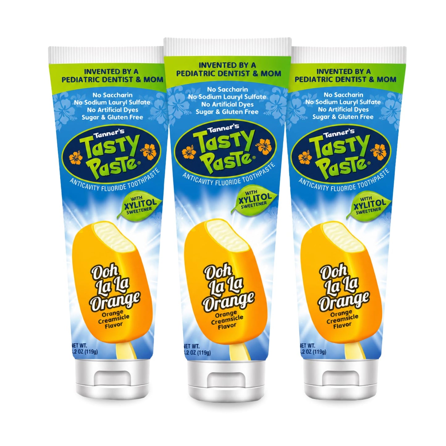Tanner's Tasty Paste Kids Fluoride Toothpaste, Orange Cream, No Mint, 3-Pk