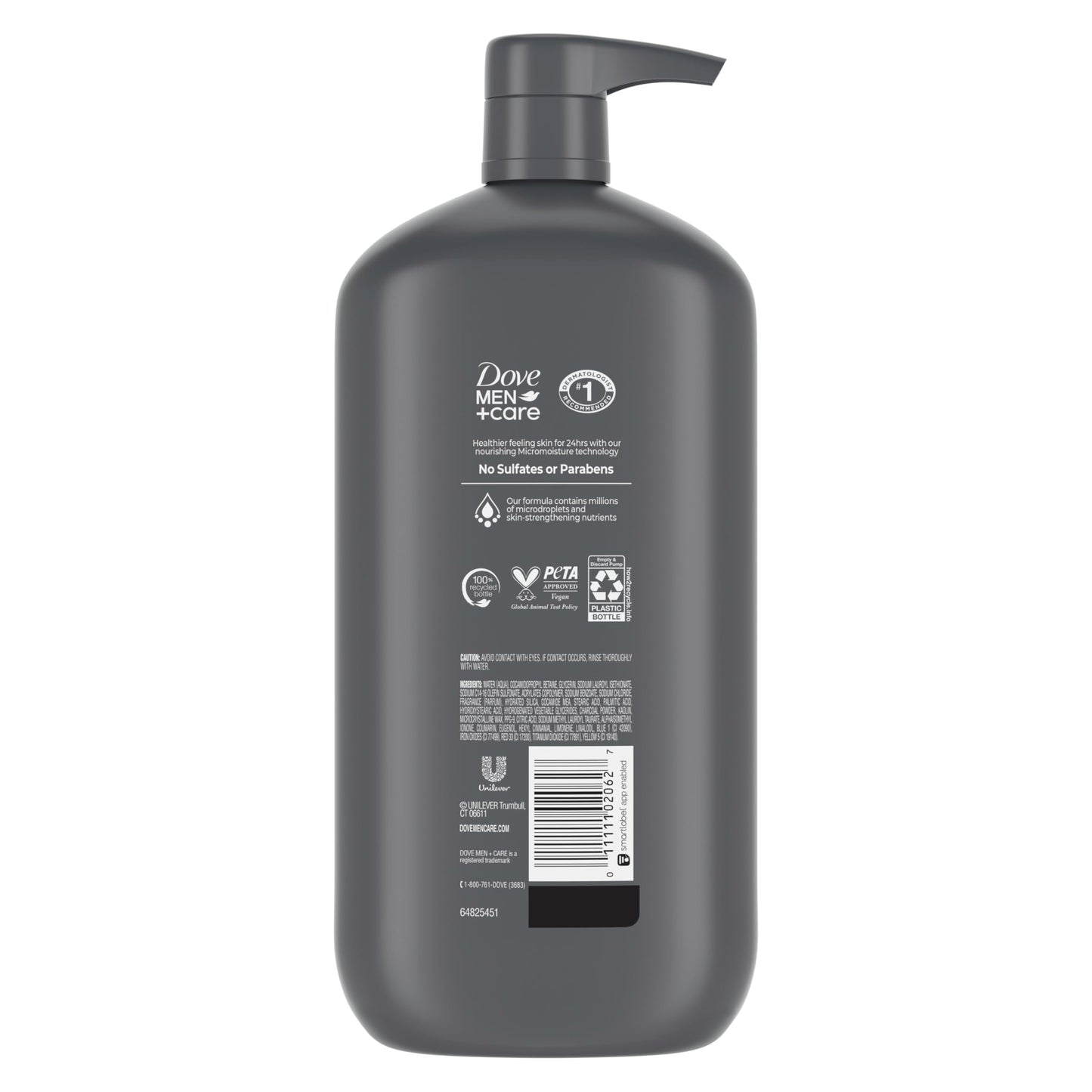 Dove Men+Care Purifying Body & Face Wash 3 Count Charcoal Clay with 24-Hour Nourishing Micromoisture Technology 30 oz