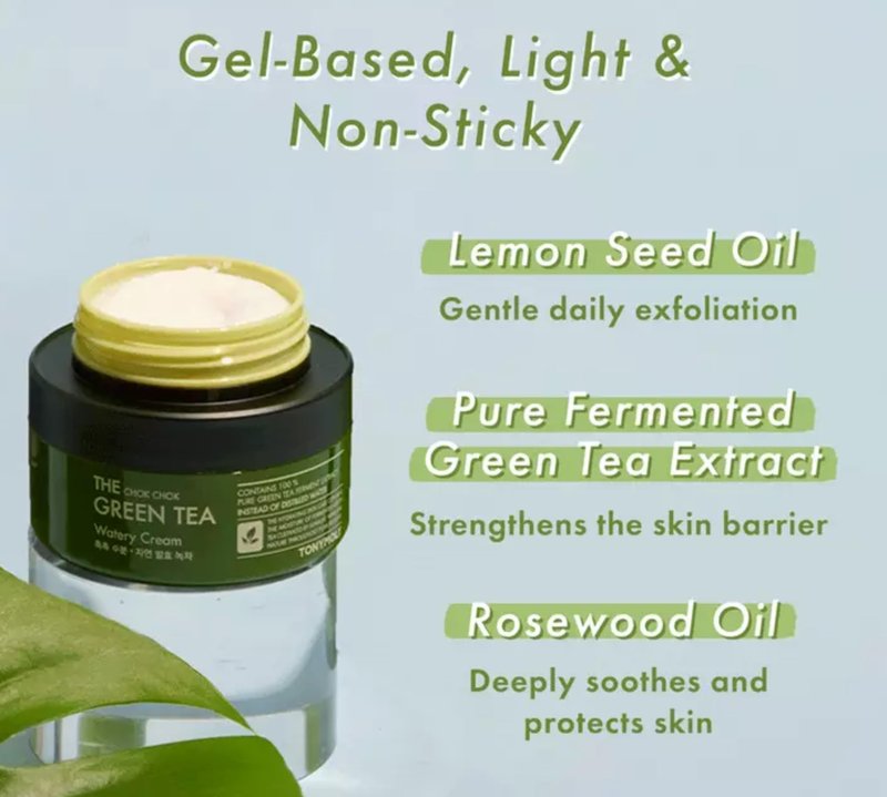 TONYMOLY The Chok Chok Green Tea Watery Moisturizer Cream – Intense Hydration with Fermented Green Tea Extract & Antioxidants, 3.4 oz