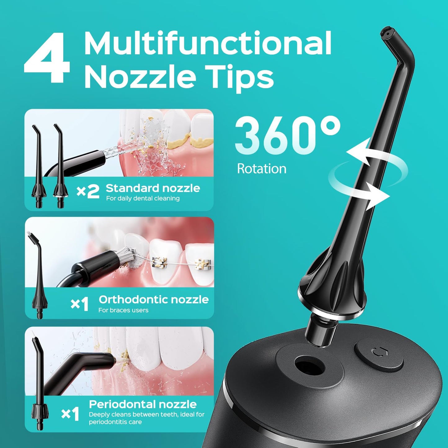 COSLUS C50 Portable Water Flosser for Teeth: 4 Modes & 5 Intensity Levels Professional Electric Dental Pick for Sensitive Gums, Braces & Orthodontic - Cordless for Travel Use, BPA-Free, ADA Accepted