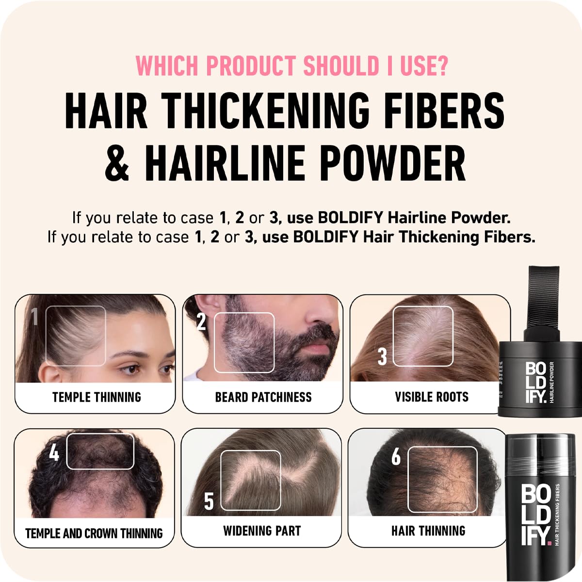 BOLDIFY Hair Fibers (28g) - Fill In Thinning and Fine Hair for an Instantly Fuller, Thicker Look - 14 Shades for Women & Men - Black