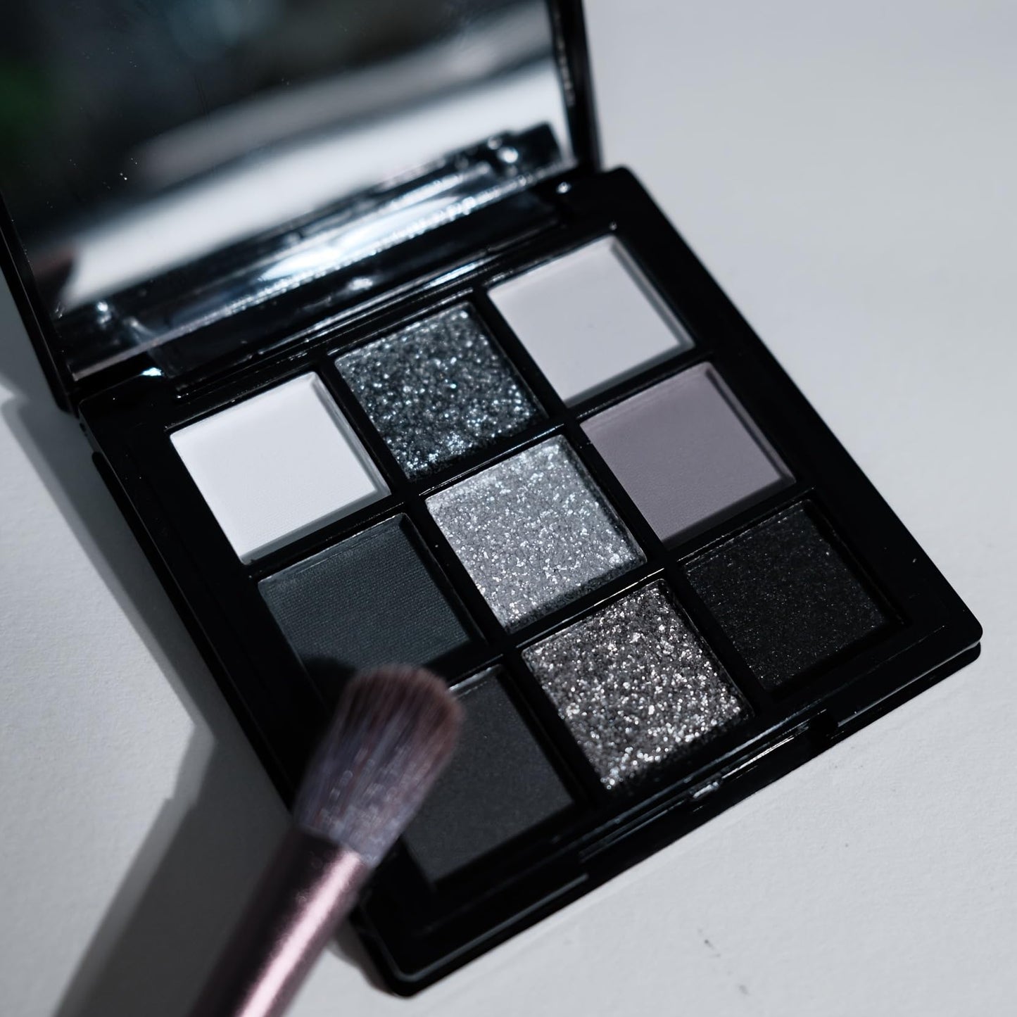 BAISEN DIARY 9 Color Smokey Eyeshadow Palette - Highly Pigmented Matte & Glitter Shades, Long-Lasting, Waterproof & Blendable, Black Silver Gray Eyeshadow Set for Sultry Glam (Reversal Star Smokey)