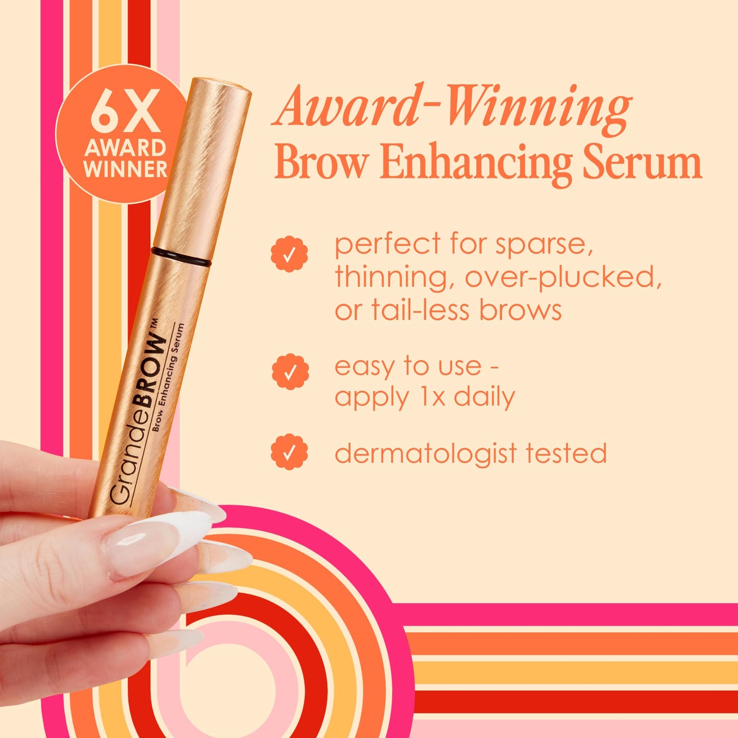 Grande Cosmetics GrandeBROW Brow Enhancing Serum for Fuller, Bolder, Looking Eyebrows - Brow Serum With Vitamins, Peptides, Antioxidants, Amino Acids, Cruelty Free - 8 Week Supply (1.5 mL)
