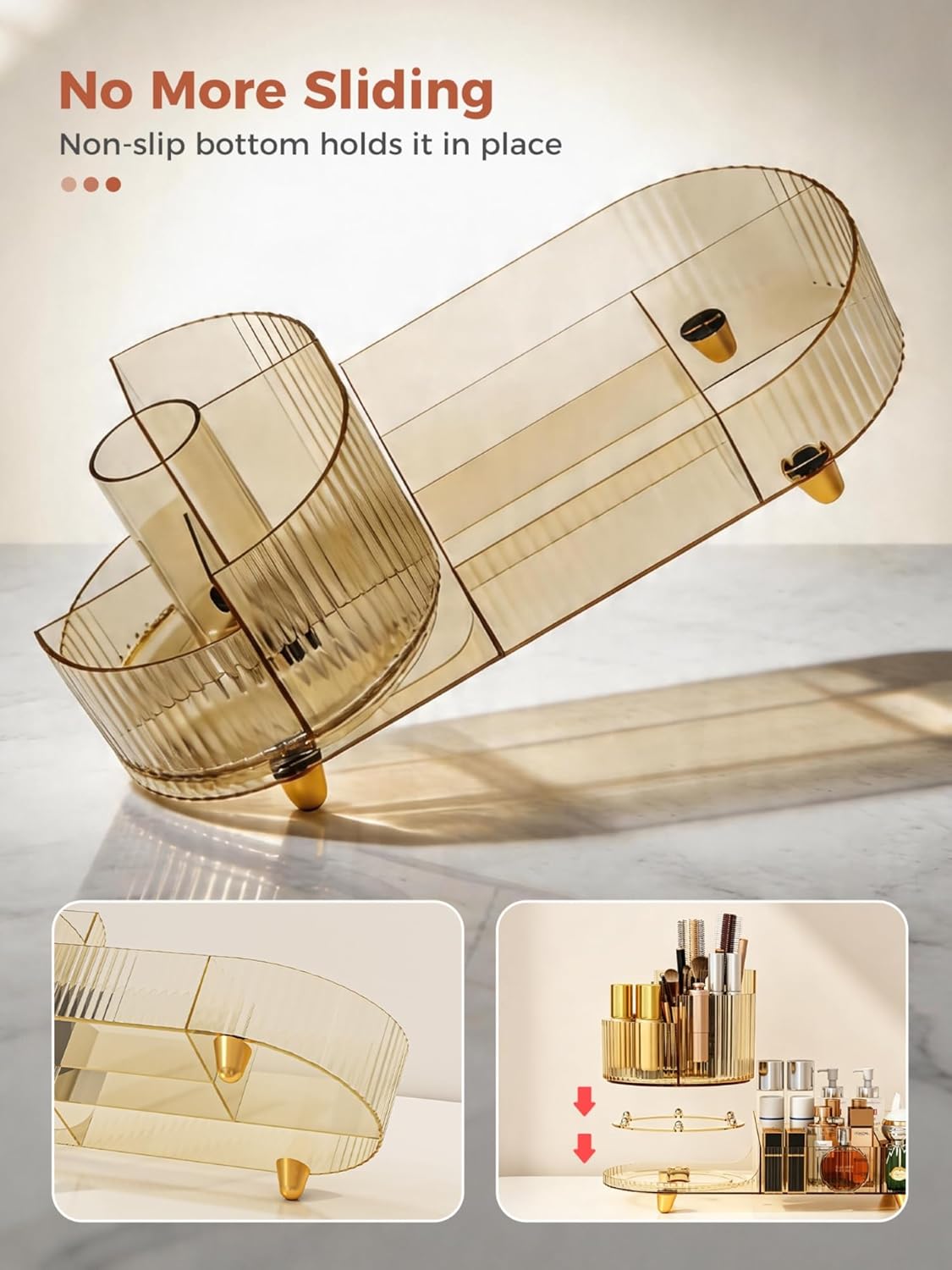 Rotating Makeup Organizer - Large Capacity Clear Acrylic Cosmetic Display Case | Vanity Storage for Skincare, Brushes & Lipsticks