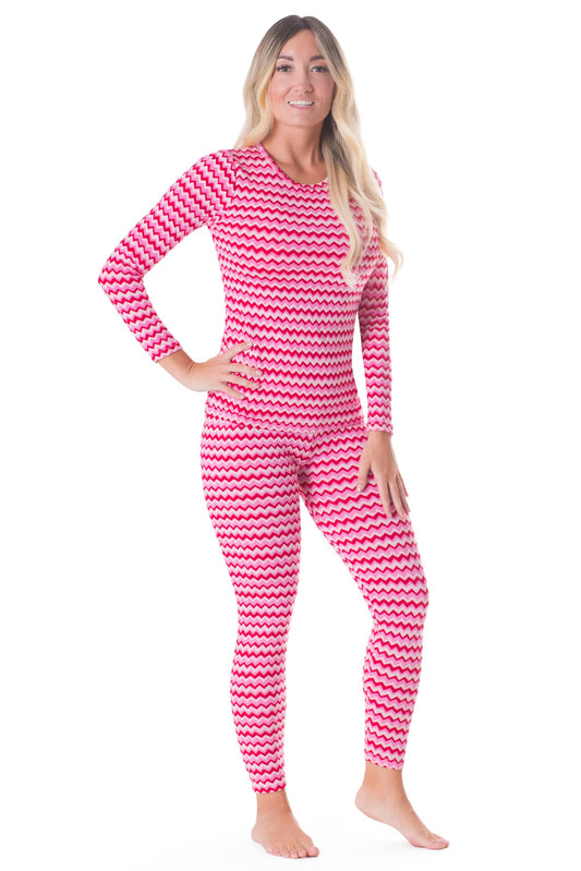 Rocky thermal underwear women long johns womens thermals top bottom set fleece lined under wear clothes base layer thermals women cold weather winter ski (Zig Zag Design - Medium)