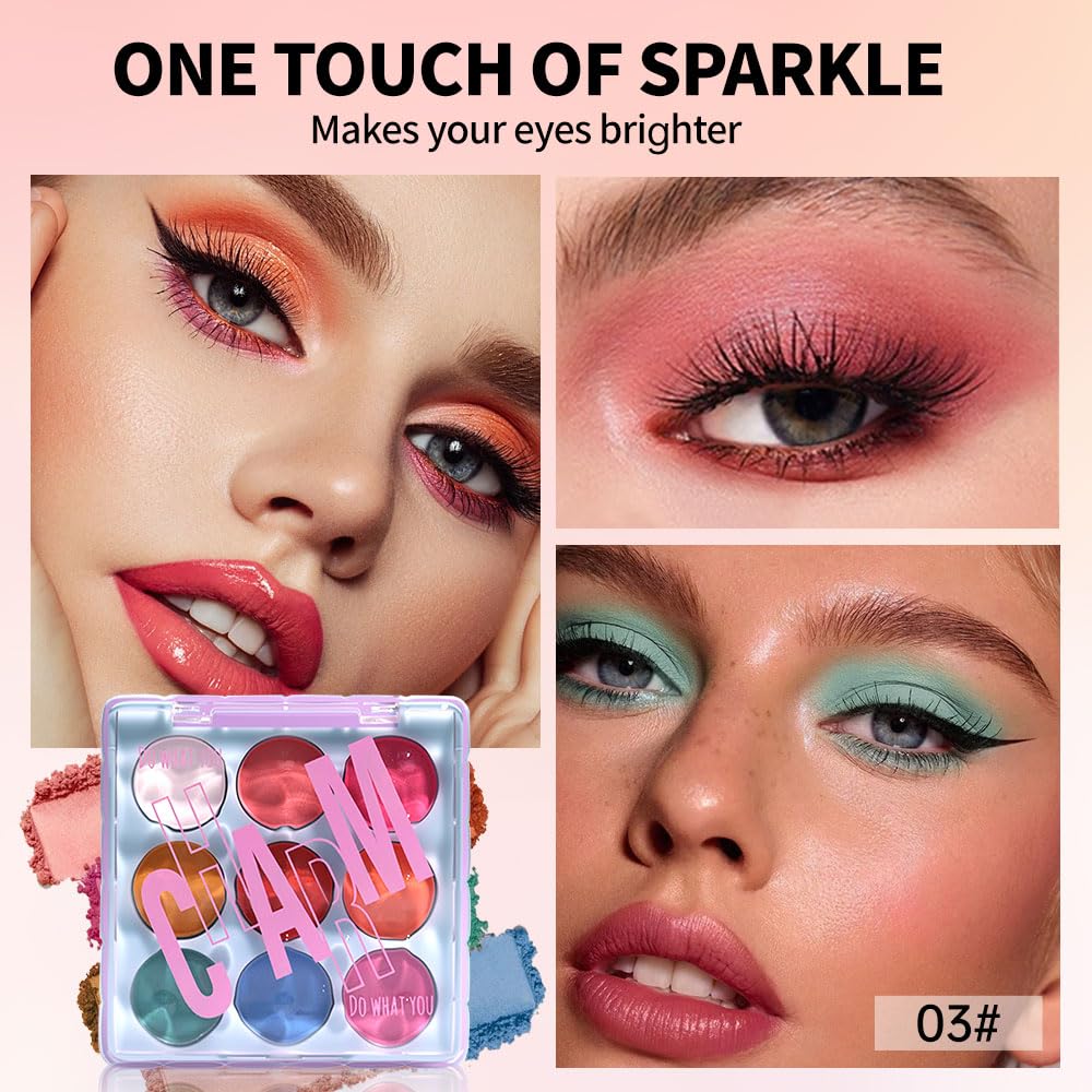 KXmzeG 9-Color Rainbow Eyeshadow Palette – Blendable Matte Brights in Pink, Yellow, Blue & Green – Waterproof, Long-Wear, Perfect for Creative or Party Makeup 03#