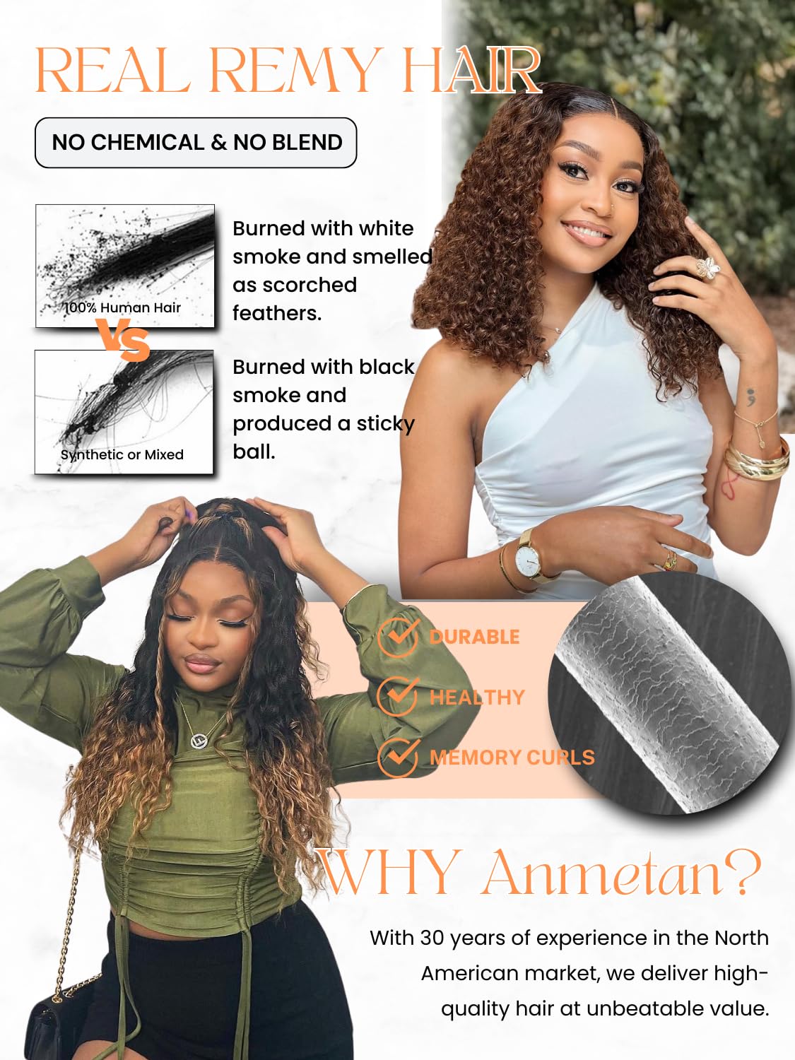 Anmetan 12A Ombre Human Hair Bundles Water Wave, Chestnut Ombre Brown 100% Remy Human Hair Curly Single Bundle Wet and Wavy Thick 3 Tone Colored #T1B/2/30 Dark Roots Keep Soft After Washes 12 Inch