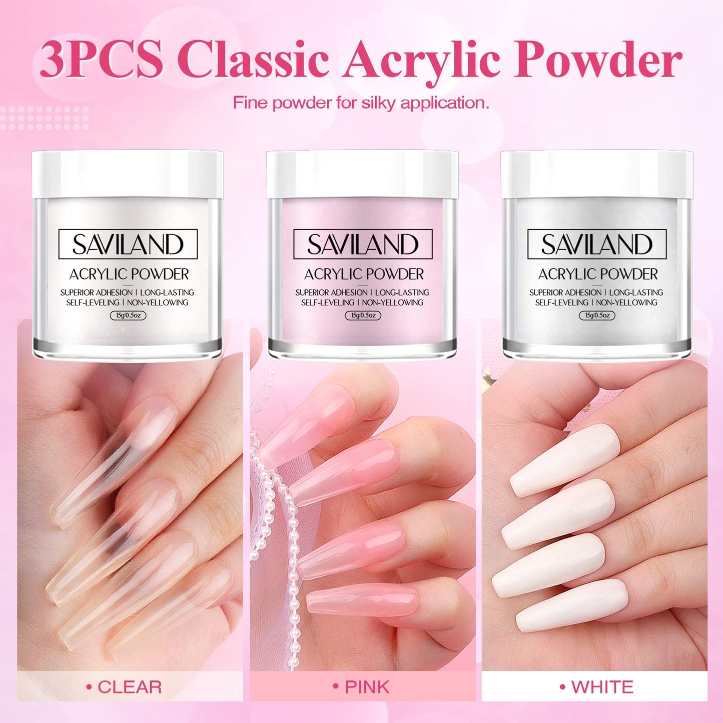 Saviland Acrylic Nail Kit – 61 in 1 Nail Kit Set Full Acrylic Powder Set with Everything Nail Supplies Acrylic Nail Liquid Nails Tips & Glue for Beginners Nail Extension French Manicure Home DIY