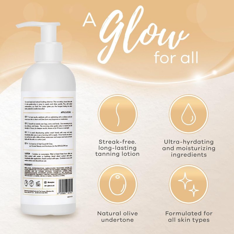 Dark Self Tanning Lotion for Face & Body - Hydrating Sunless Tanner for a Natural, Streak-Free Olive with Vitamin E, C & Aloe - Fast-Drying Dark Self Tanner for Sensitive, Fair & Pale Skin - 8 fl oz