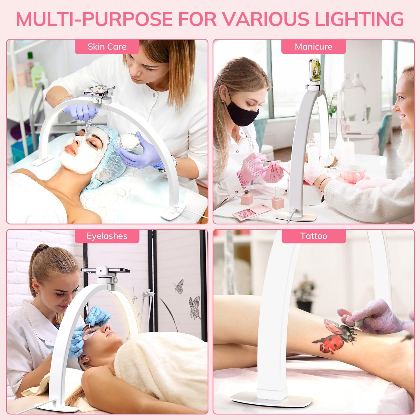 Lavinda Large Half Moon Light for Nail Desk, 29'' Nail Table Lamp with Phone Holder, 3000K-6000K Dimmable LED Desk Lamp with Wire Controller for Manicure DIY, Eyelash Extension, Skincare, Tattoo