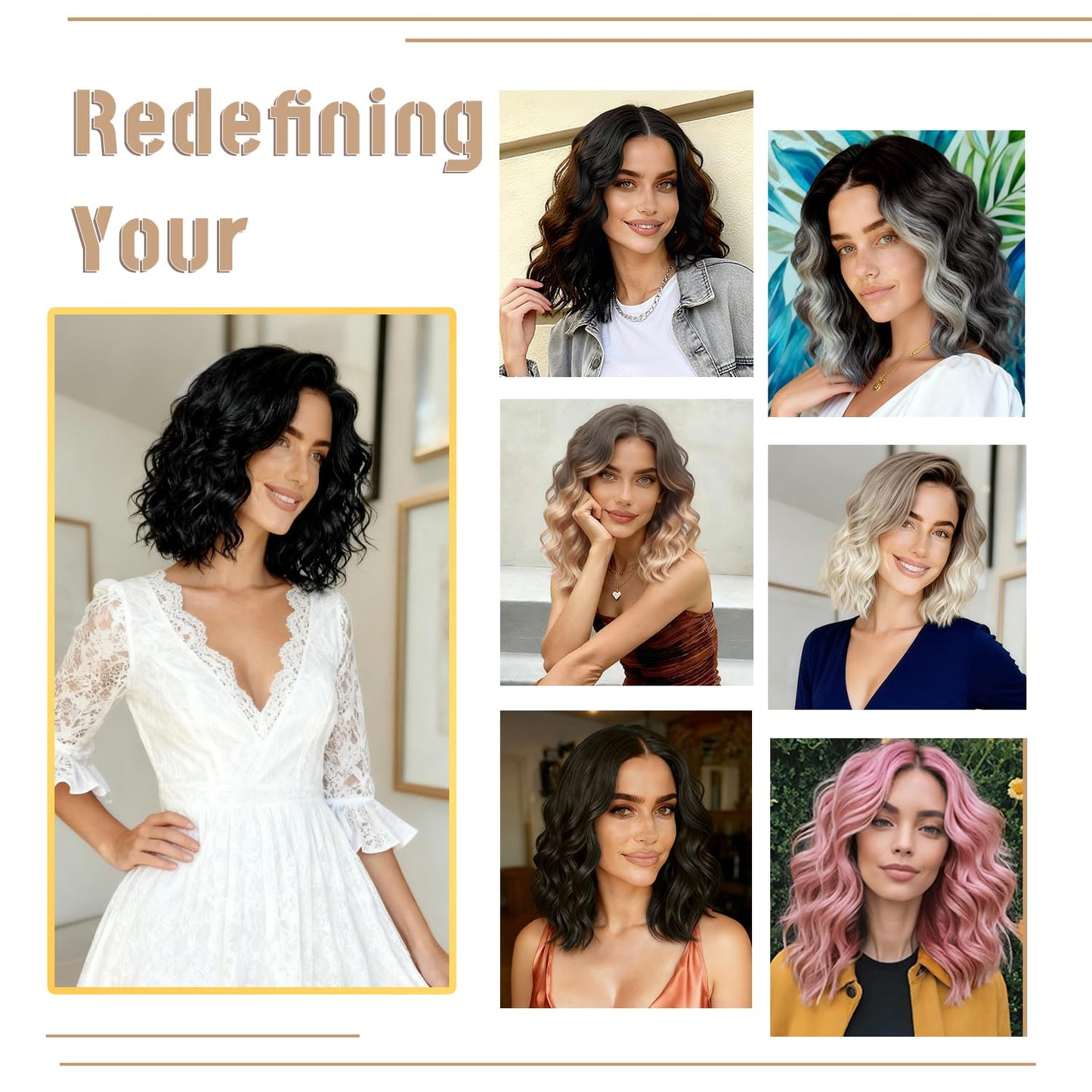 Pink Wig for Women Pre Cut Hand-Tied Lace Short Wigs for Women Wavy Natural Hairline Middle Part Hair Replacement Wigs for Beginners 14 Inch Natural Bob Style Synthetic Wig 3 Seconds Wear for Daily