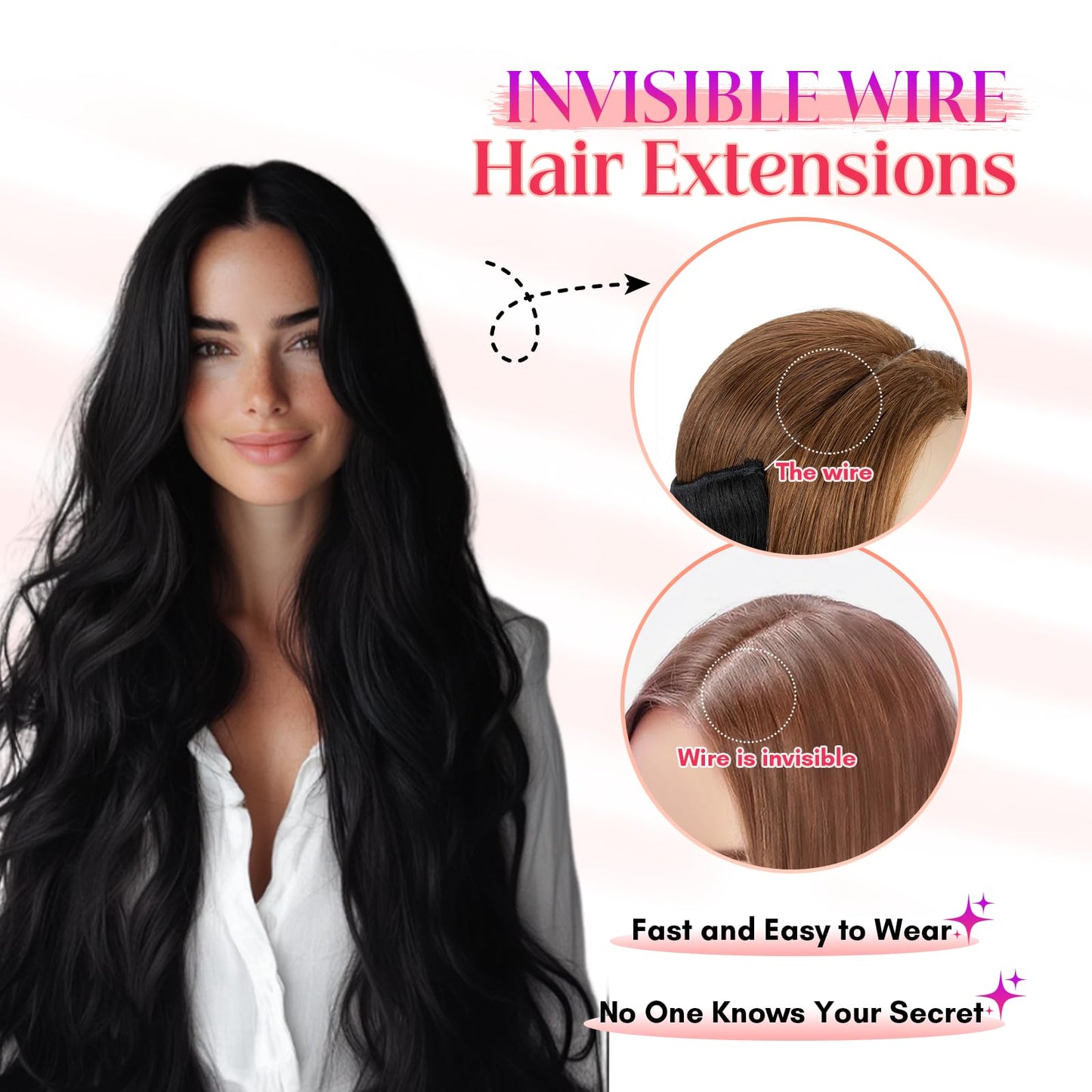 Rich Choices 100% Real Human Halo Hair Extensions for Women Remy Halo Extension Invisible Wire Hairpiece Clip in One Piece Hairpiece Upgrade Adds Weight 65g 12 Inch #01 Jet Black