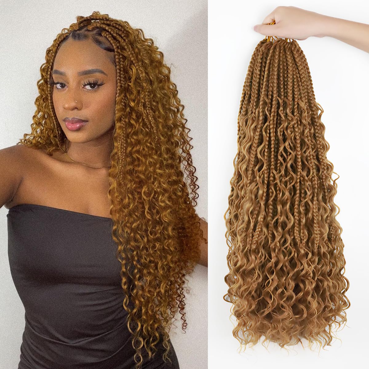 Boho Crochet Braids Human Hair 12 Inch Boho Crochet Braids Pre looped 9 Packs Bohemian Goddess Box Braids Crochet Hair For Women